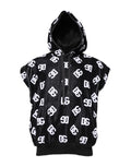 Pull sans manches à capuche en coton noir Dolce & Gabbana, sweat-shirt sans manches avec logo DG visible.