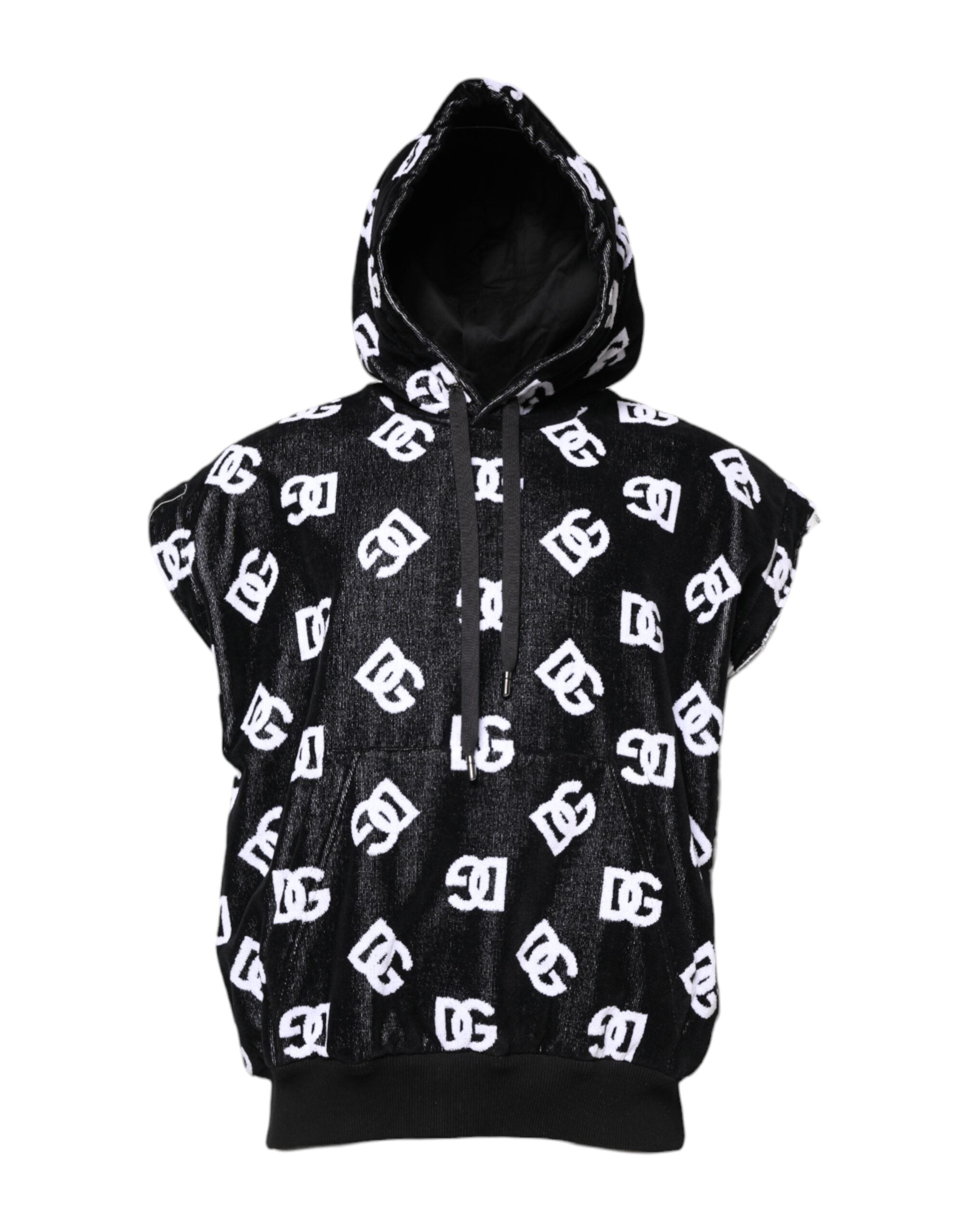 Sweat à capuche sans manches en coton noir Dolce & Gabbana avec logo DG visible sur le devant, style décontracté et élégant.