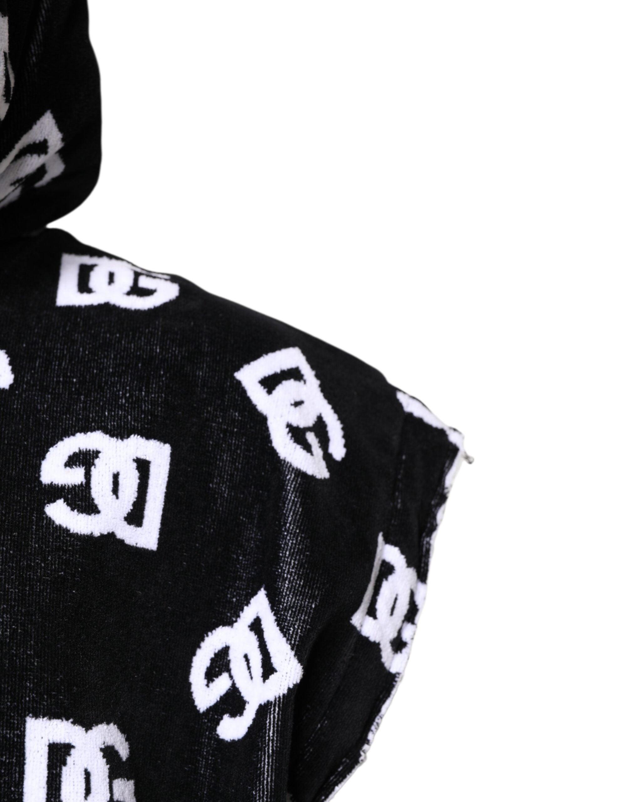 Sweat à capuche sans manches en coton noir Dolce & Gabbana avec logo DG visible sur le devant.