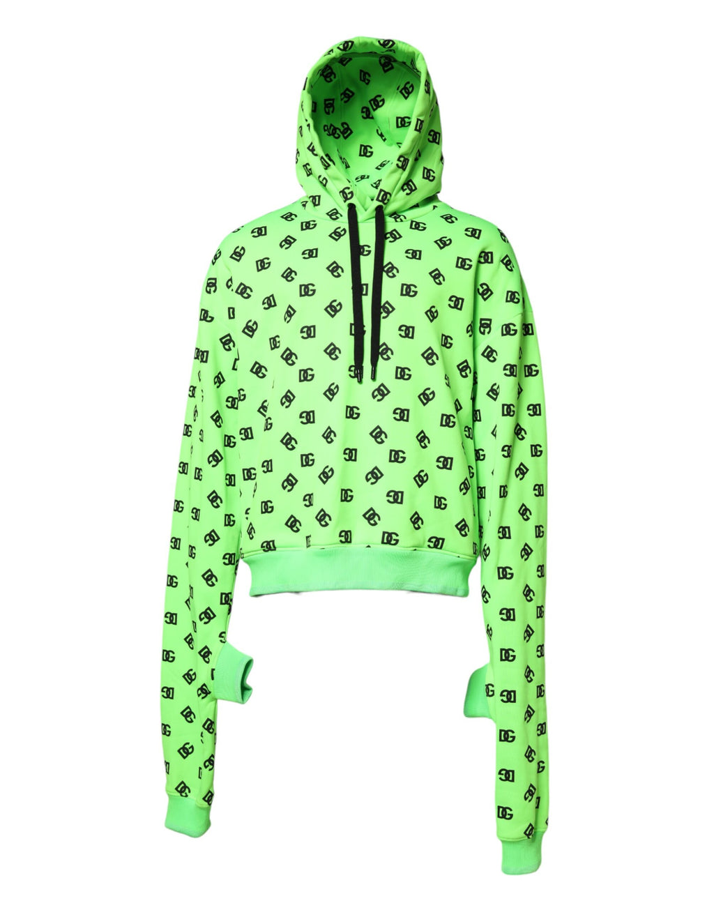 Sweat à capuche en polyester vert Dolce & Gabbana avec logo DG imprimé, style décontracté et moderne.