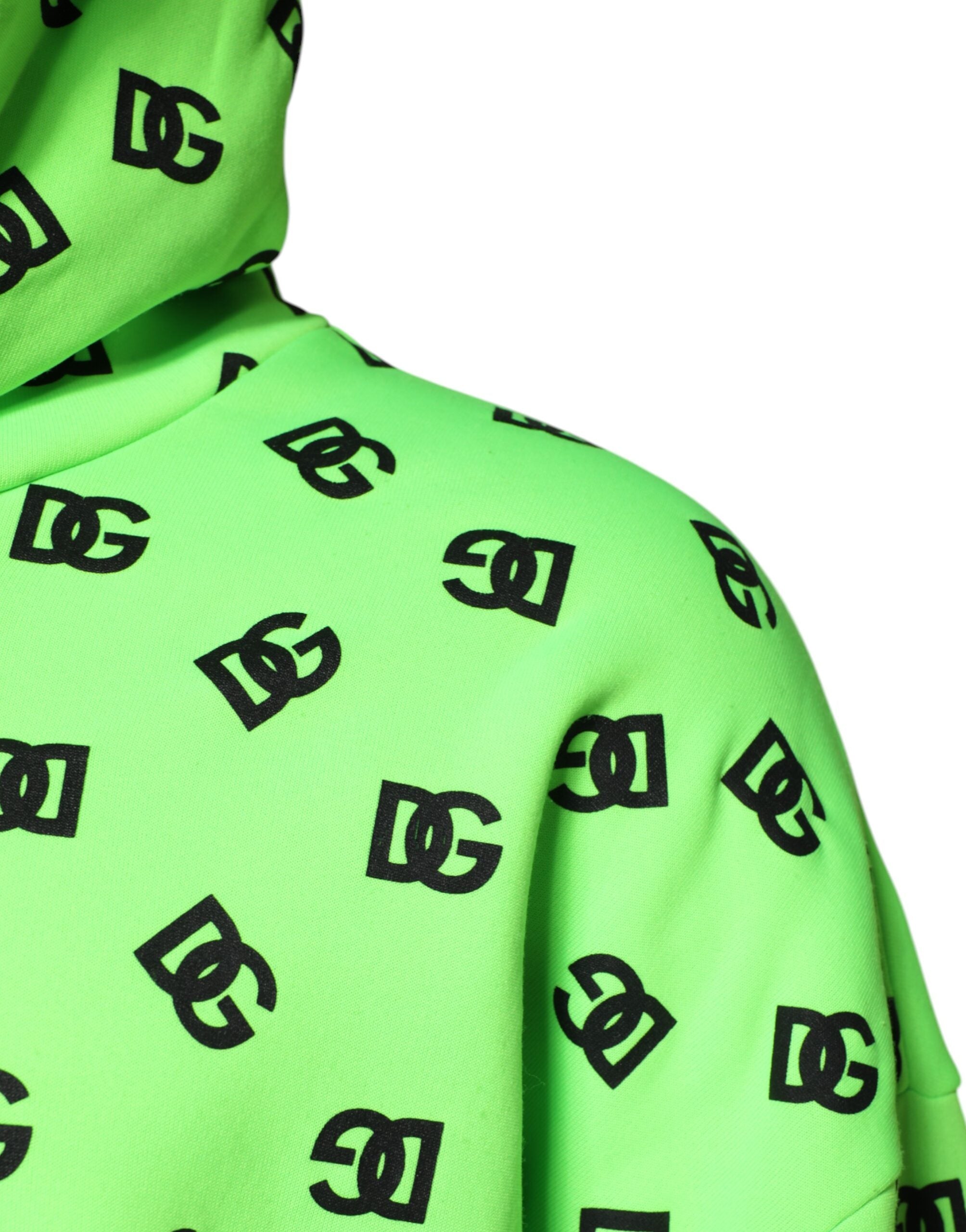 Sweat à capuche en polyester vert Dolce & Gabbana avec logo DG imprimé, design tendance et confortable.