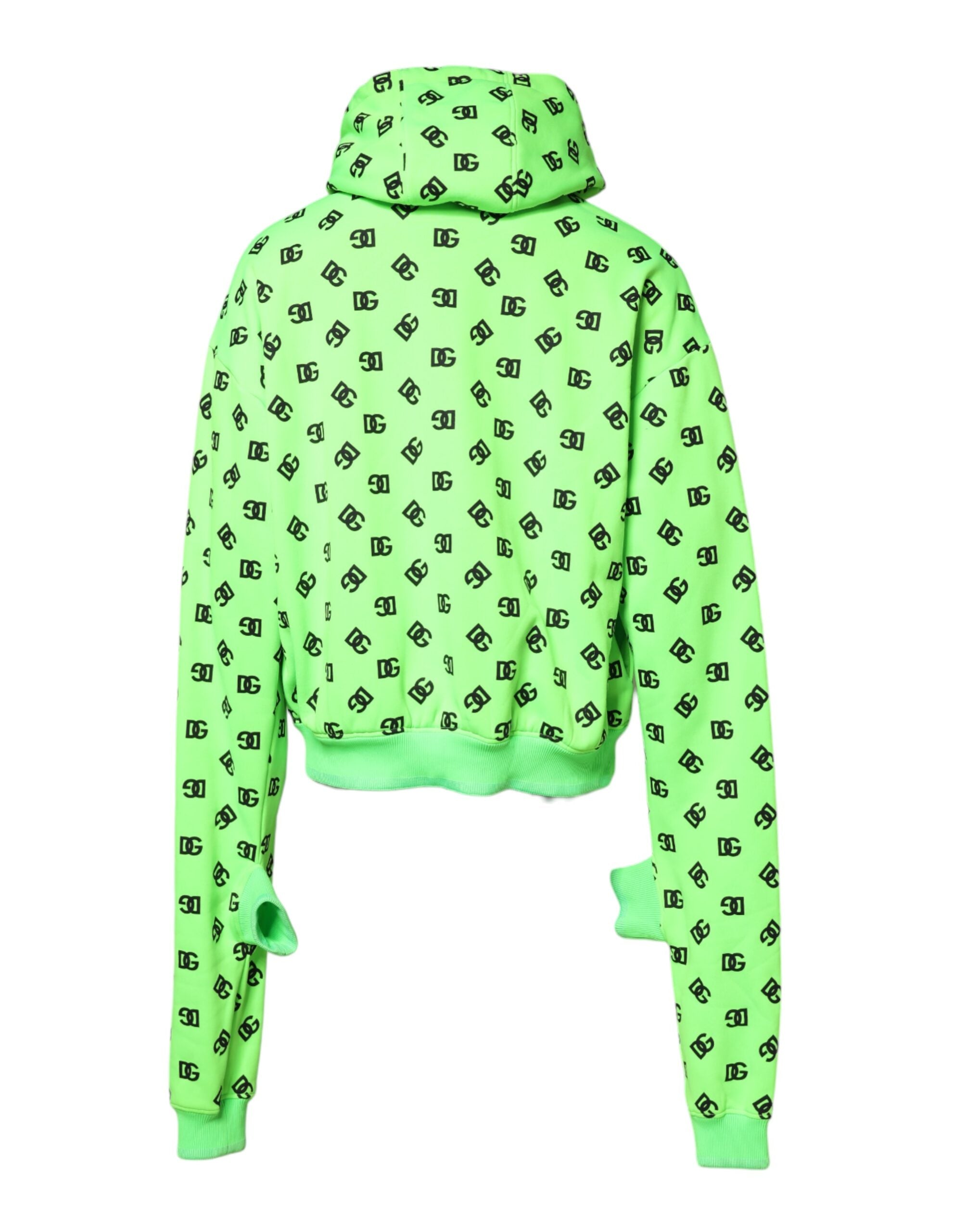 Sweat à capuche en polyester vert Dolce & Gabbana avec logo DG imprimé, style décontracté et moderne.