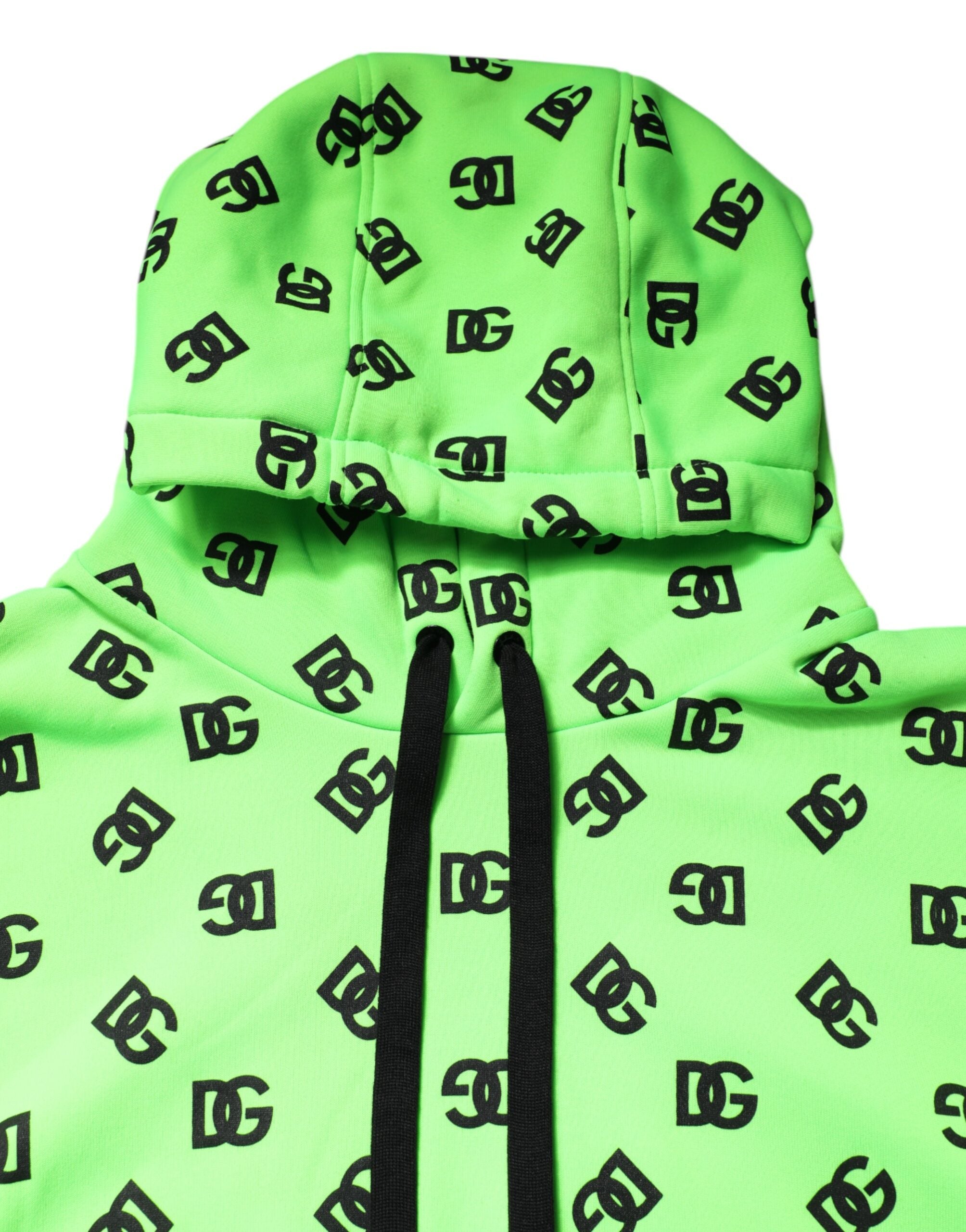 Sweat à capuche en polyester vert Dolce & Gabbana avec logo DG imprimé, style décontracté et moderne.