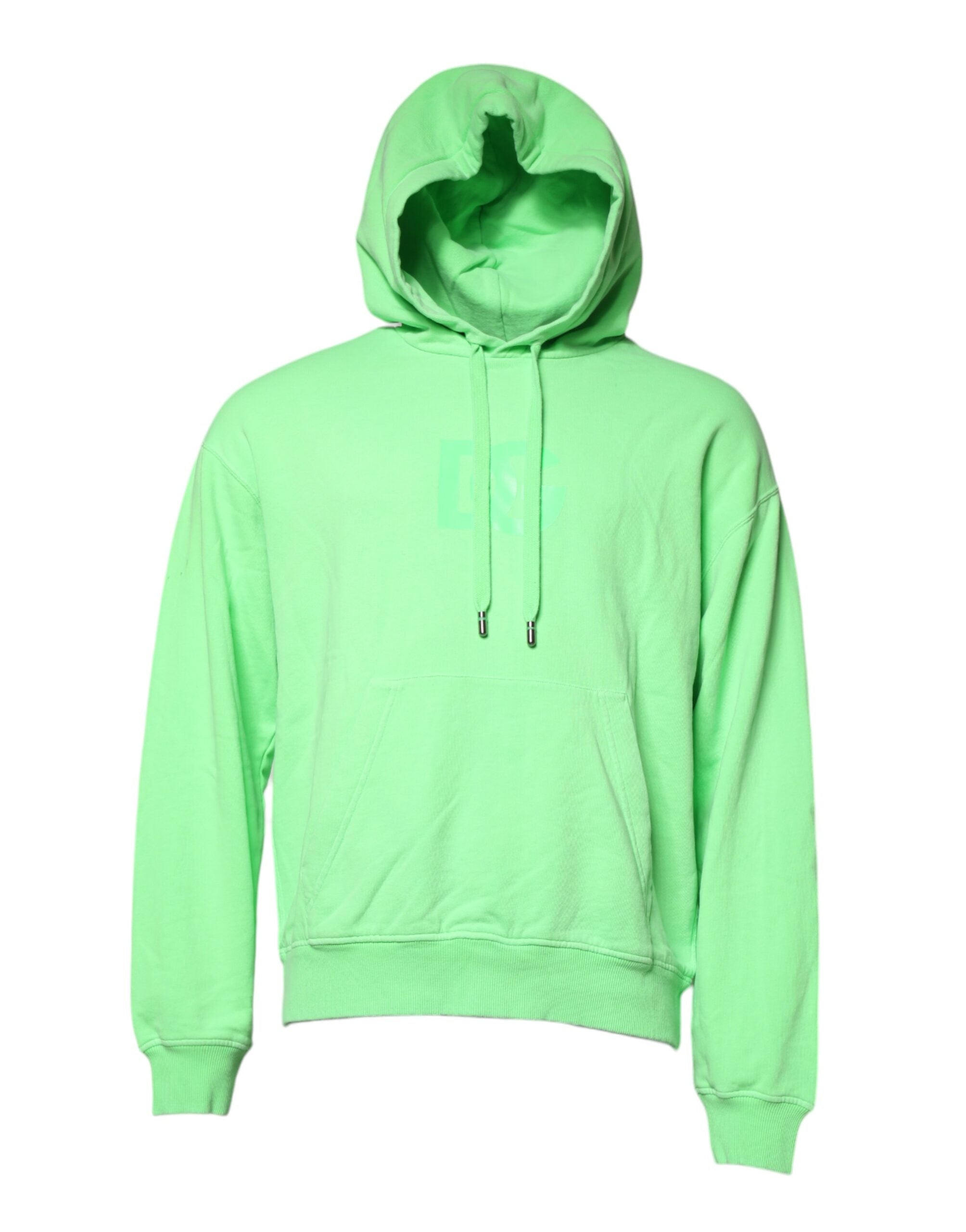 Sweat à capuche en coton vert Dolce & Gabbana avec logo DG imprimé, vue de face, détails visibles.