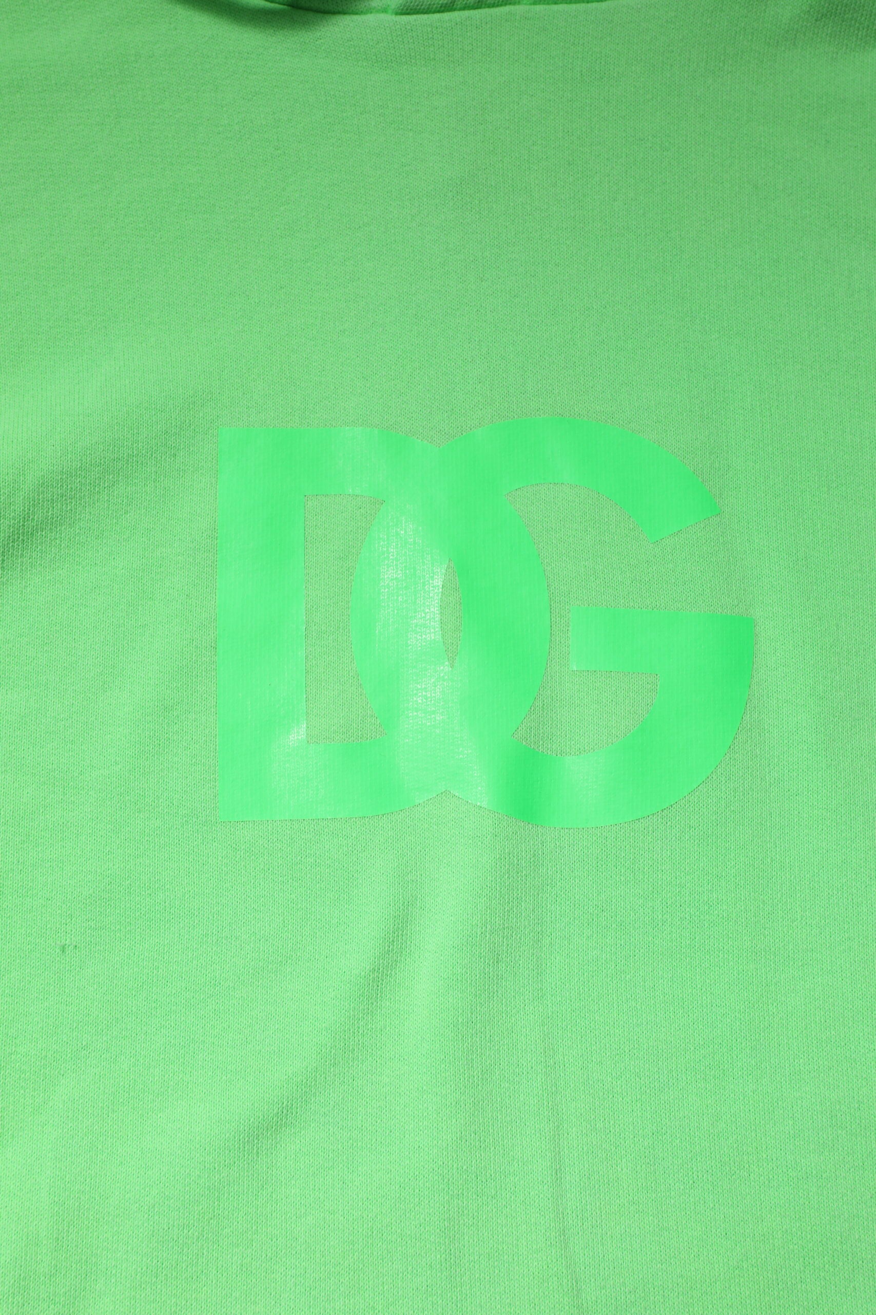 Sweat à capuche en coton vert Dolce & Gabbana avec logo DG imprimé, style décontracté et confortable.
