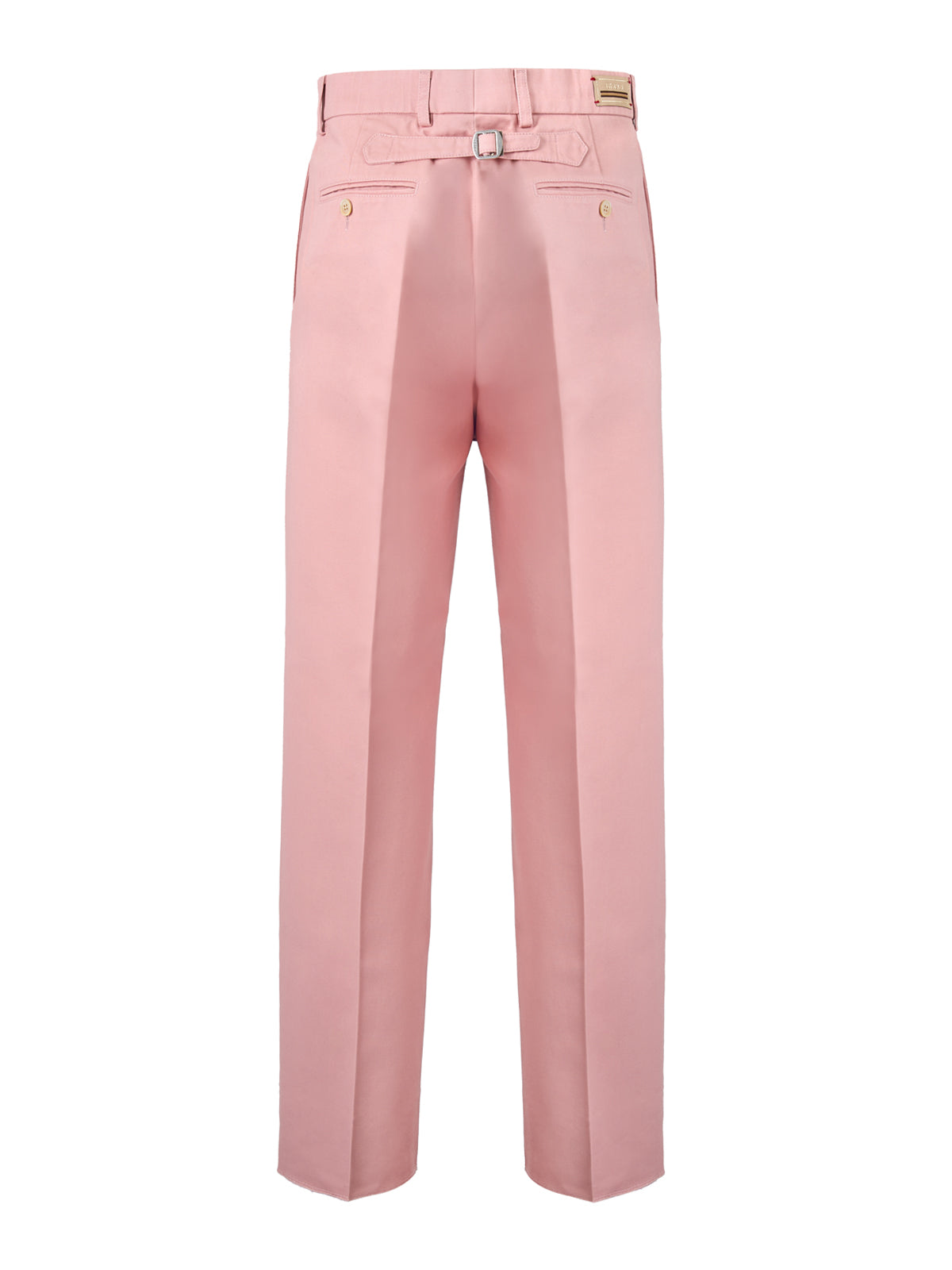 Pantalons en coton rose clair de Gucci, style décontracté avec coupe élégante, vus de face sur fond neutre.