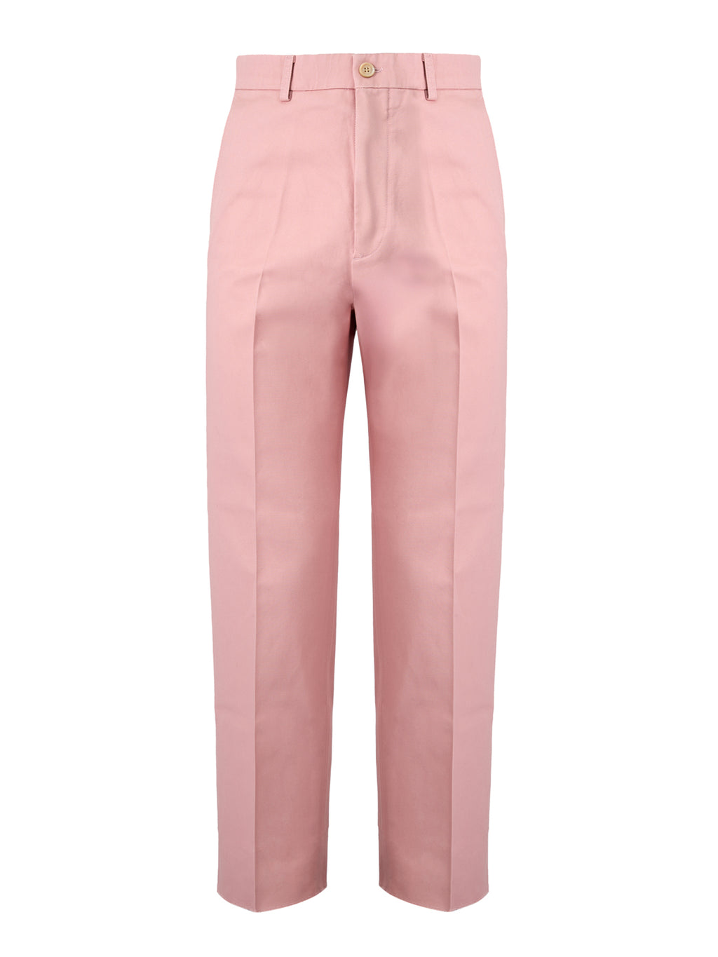 Pantalons en coton rose clair Gucci pour femme, coupe décontractée et style élégant, visibles sur un mannequin.