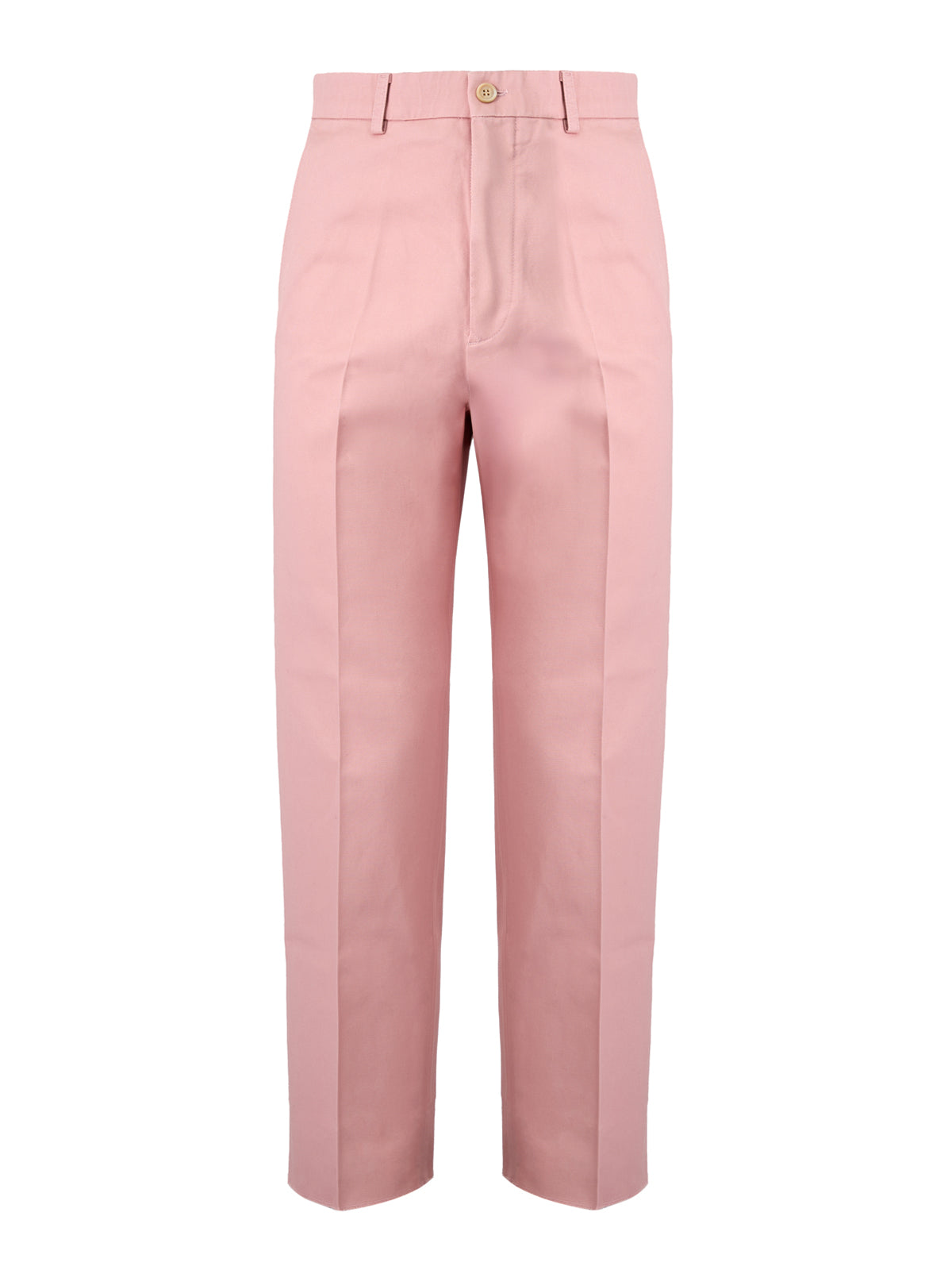 Pantalons en coton rose clair Gucci pour femme, coupe décontractée et style élégant, visibles sur un mannequin.
