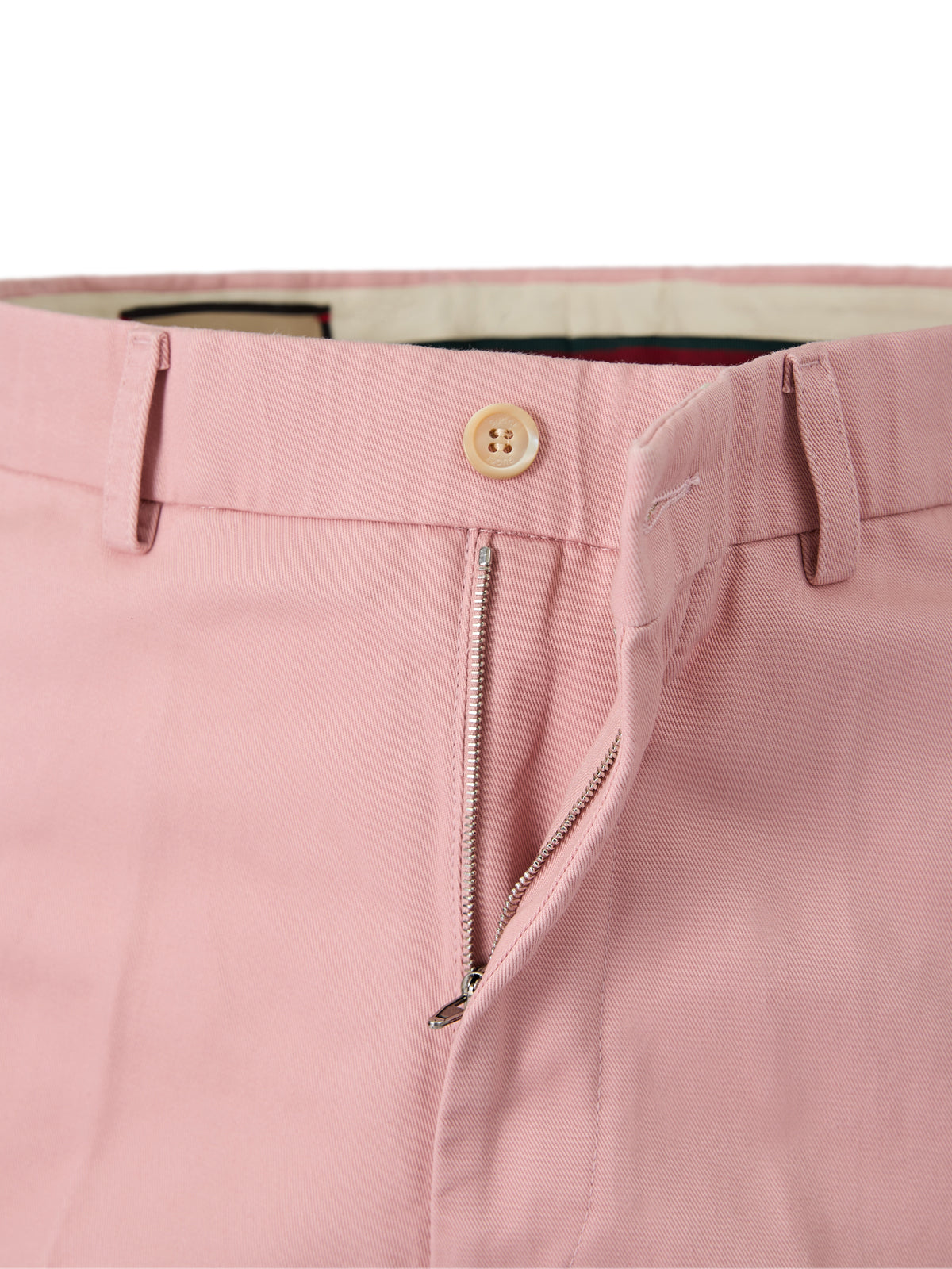 Pantalons en coton rose clair de Gucci, style décontracté avec coupe ajustée et détails élégants, vue frontale.