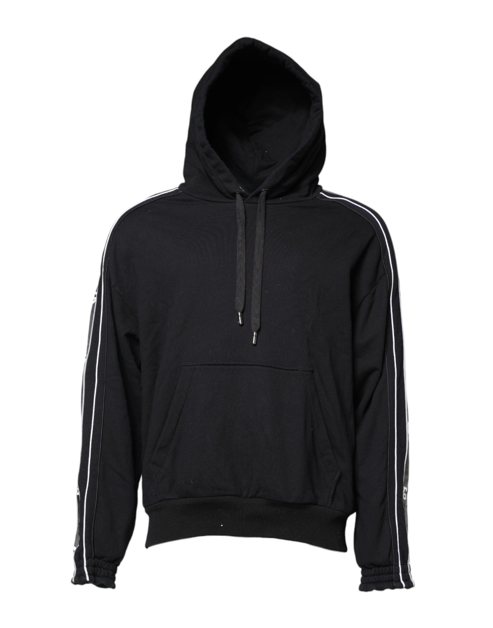 Sweat à capuche noir en coton Dolce & Gabbana avec logo, coupe décontractée et style élégant.