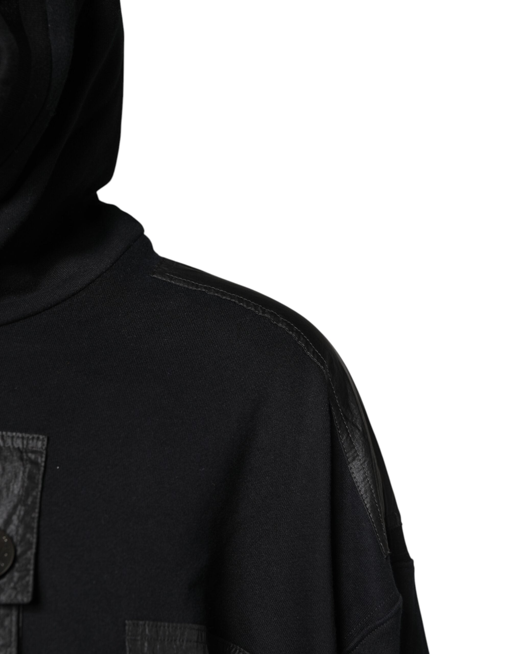 Sweat-shirt à capuche noir en coton de Dolce & Gabbana, pull décontracté avec logo brodé, vue de face.