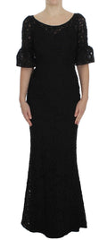 Robe longue noire en dentelle florale Dolce & Gabbana, silhouette bodycon, maxi élégante pour femmes.