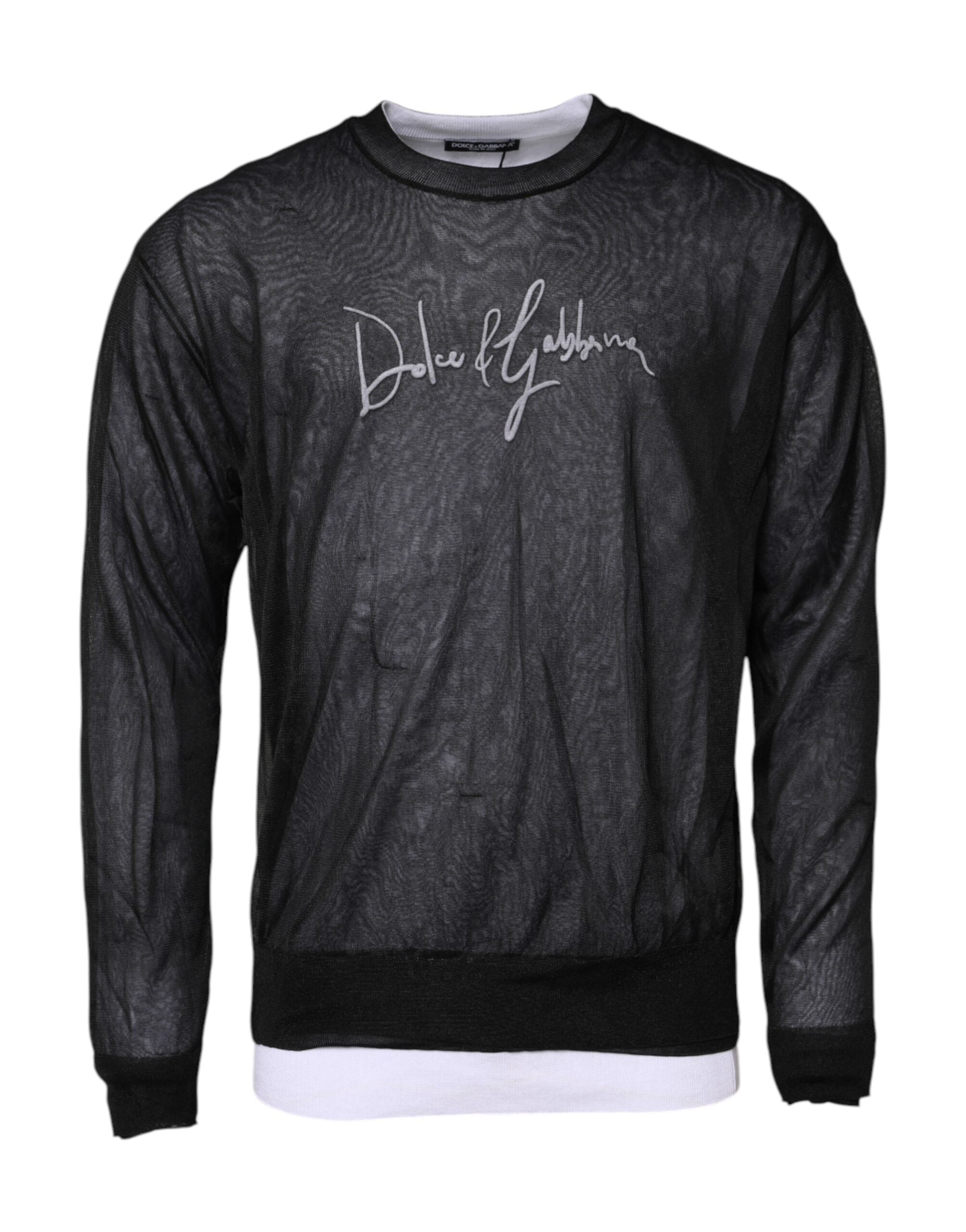 Pull noir et blanc Dolce & Gabbana à logo tricoté, pull-over élégant avec motif distinctif.