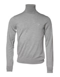 Pull en laine gris pour homme de Dolce & Gabbana, tricoté, avec col rond et manches longues.