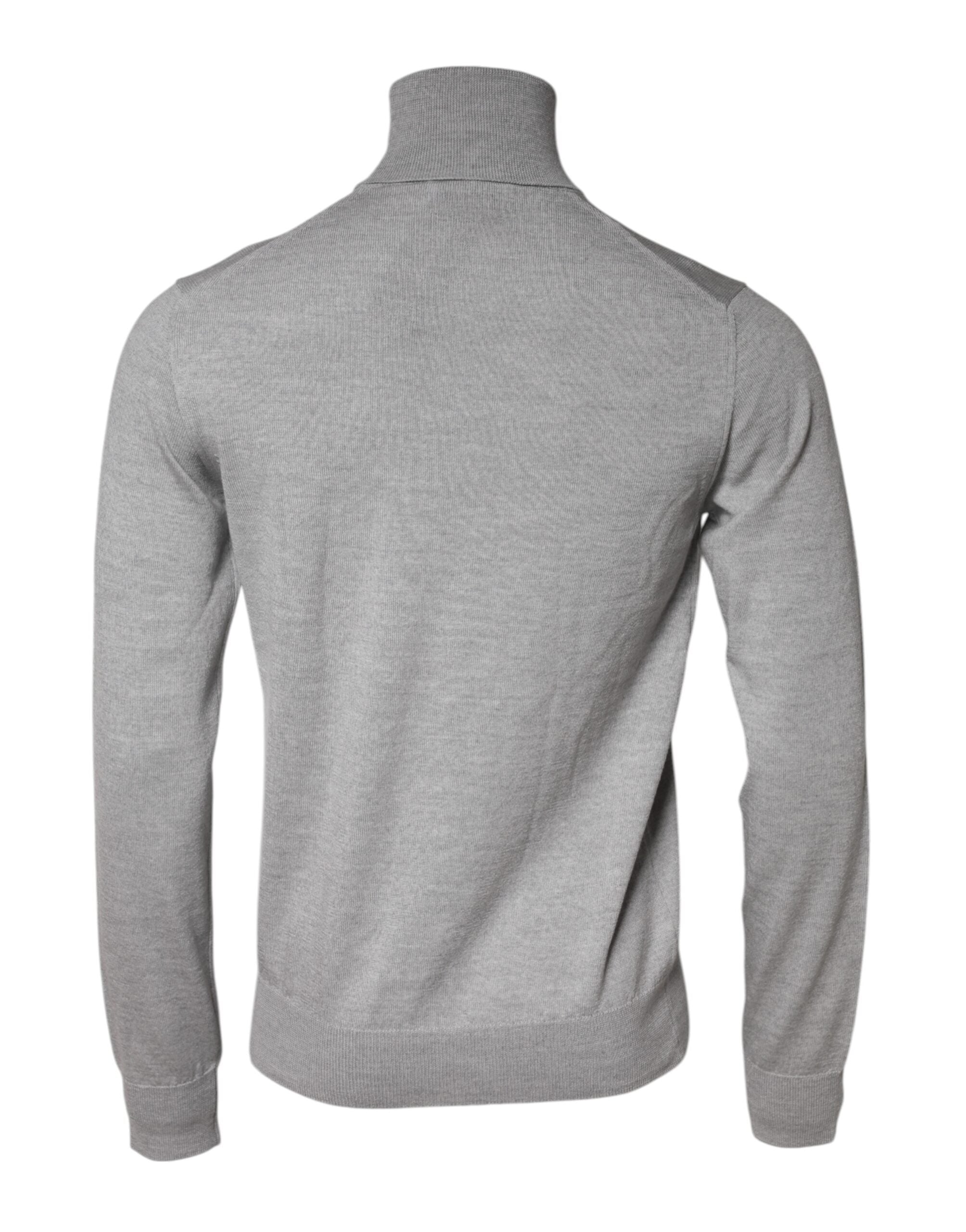 Pull-over gris en laine pour homme de Dolce & Gabbana, tricoté, avec col rond et manches longues.