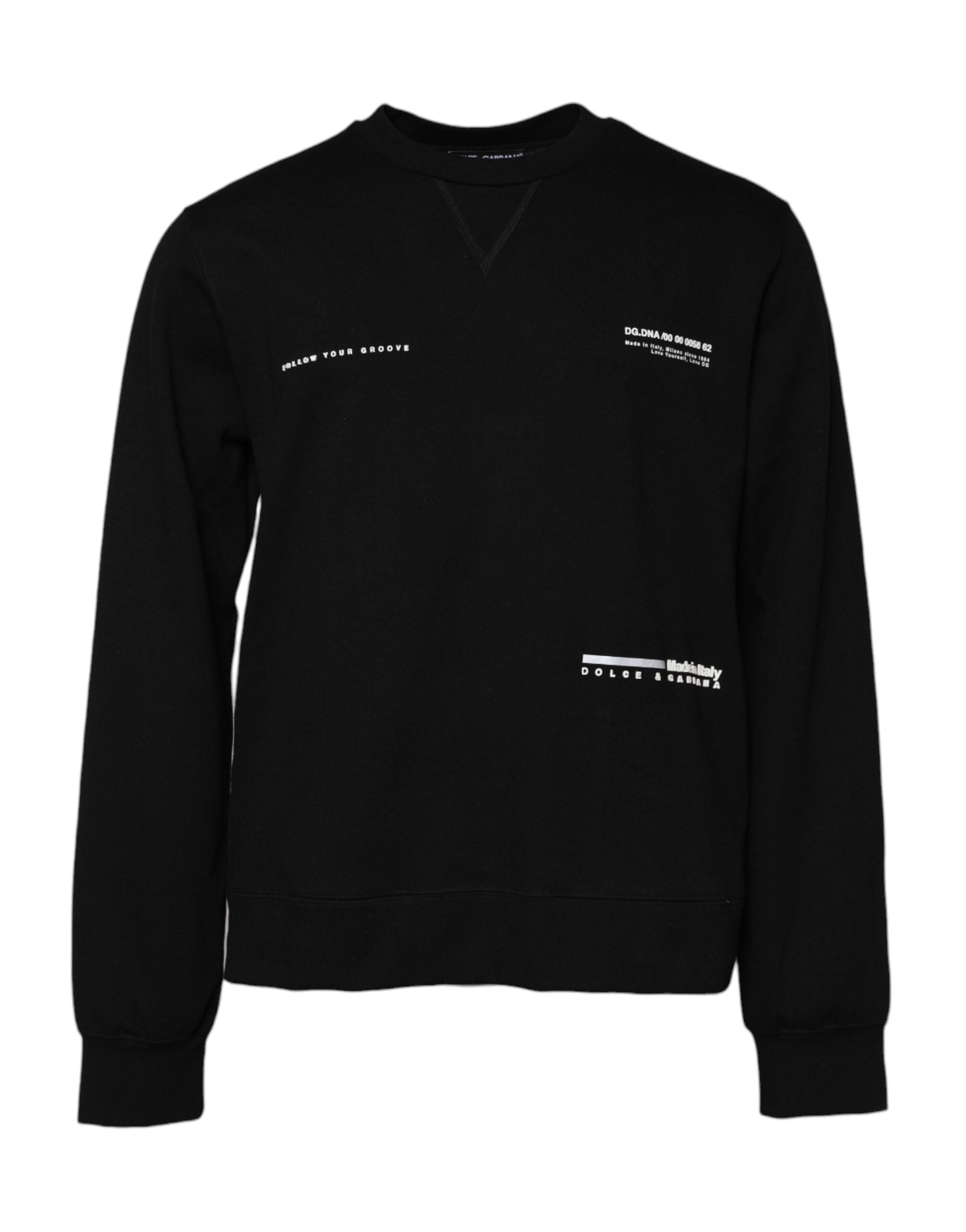 Pull noir en coton avec logo tricoté de Dolce & Gabbana, sweat-shirt élégant et confortable, vue de face.