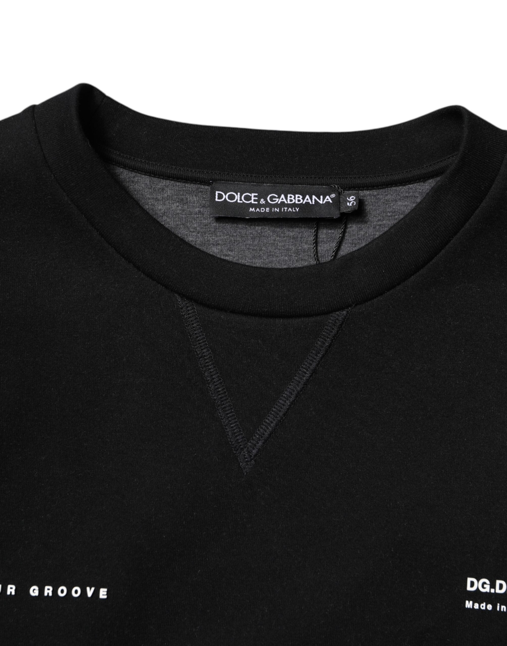 Pull noir en coton avec logo tricoté de Dolce & Gabbana, pull-over élégant et confortable, vue de face.