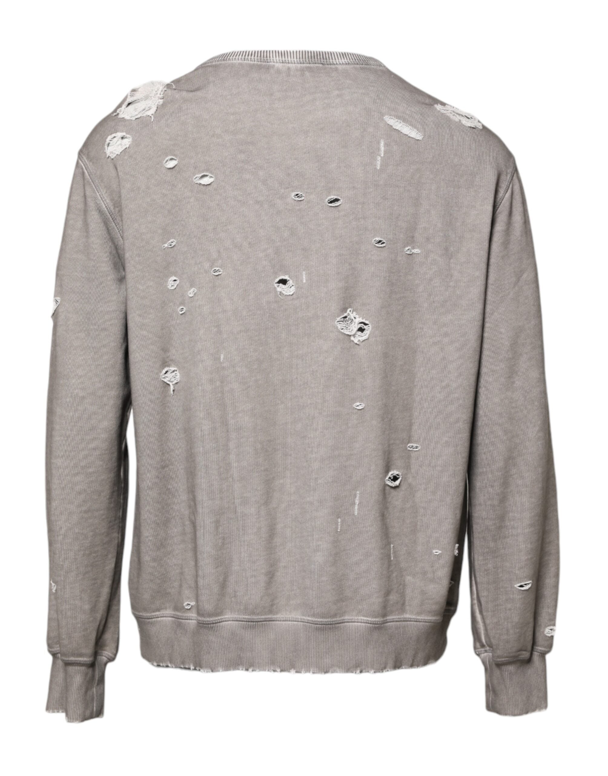 Pull-over gris Dolce & Gabbana avec logo imprimé, col rond et style décontracté, doux et confortable.