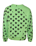 Pull à col rond Dolce & Gabbana avec motif cœur vert, pull-over en maille élégante, visible en gros plan.