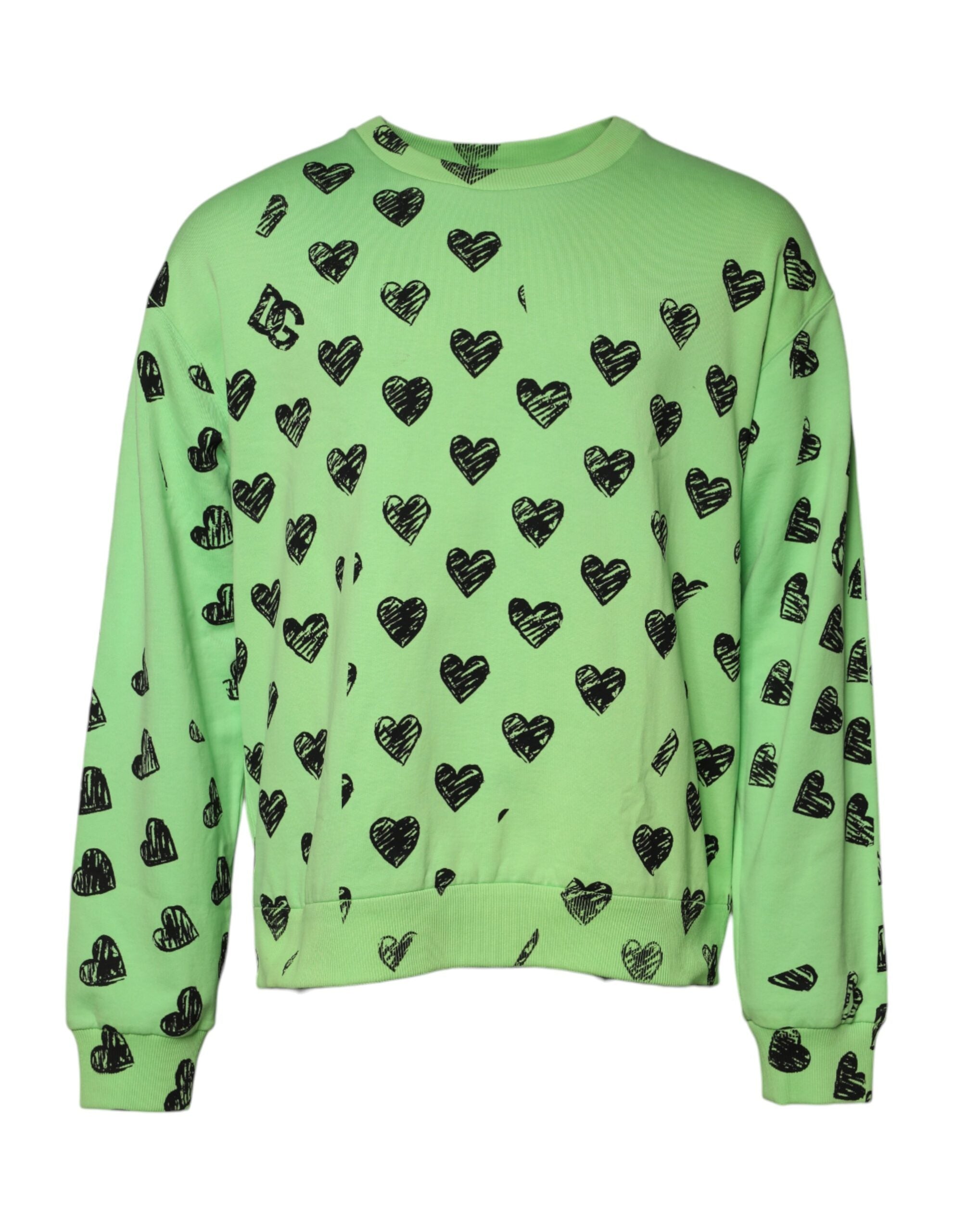 Pull à col ras du cou Dolce & Gabbana vert avec motif de cœur imprimé, en laine douce.