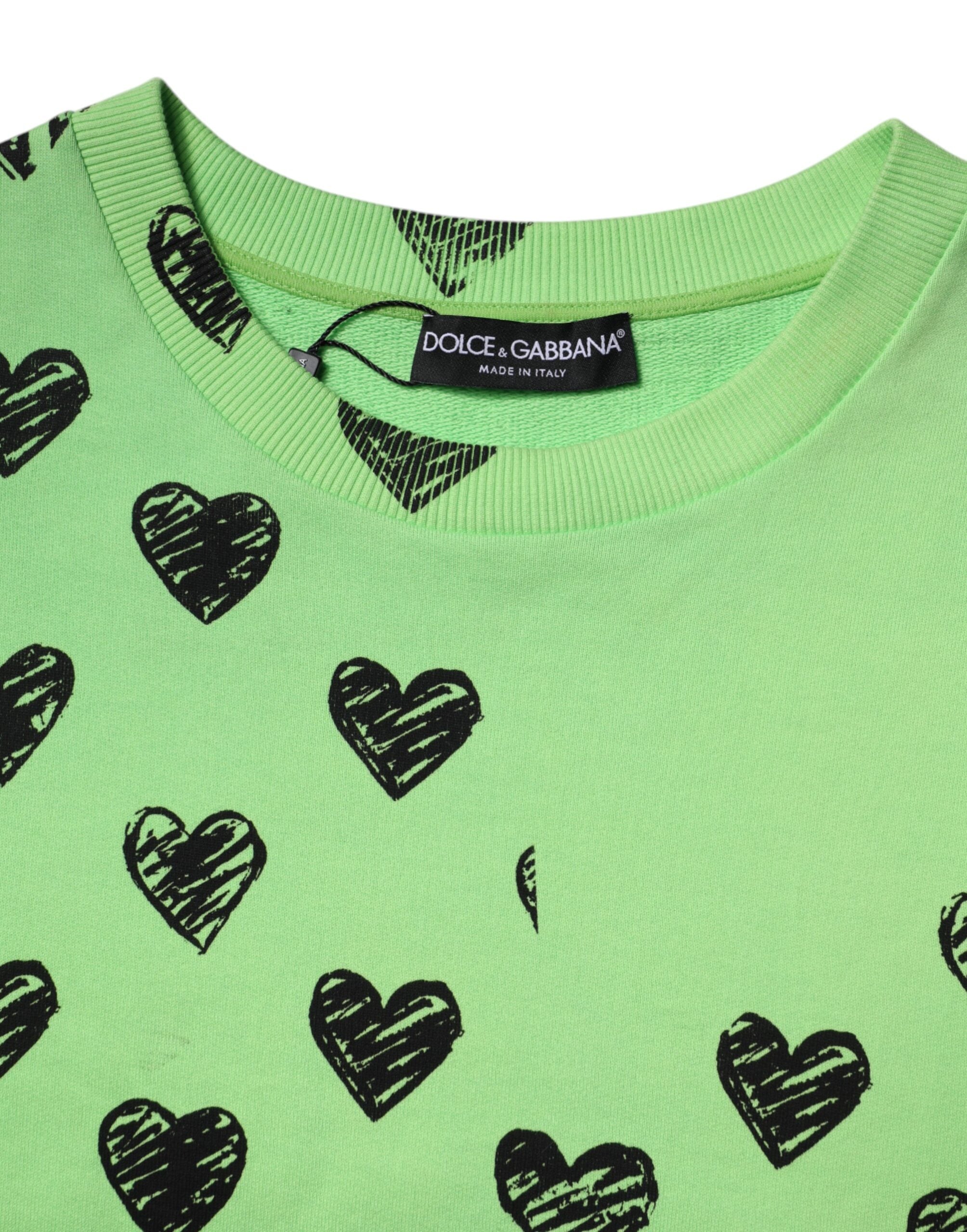 Pull à col rond Dolce & Gabbana avec motif cœur vert, pull en laine élégant et confortable pour femme.