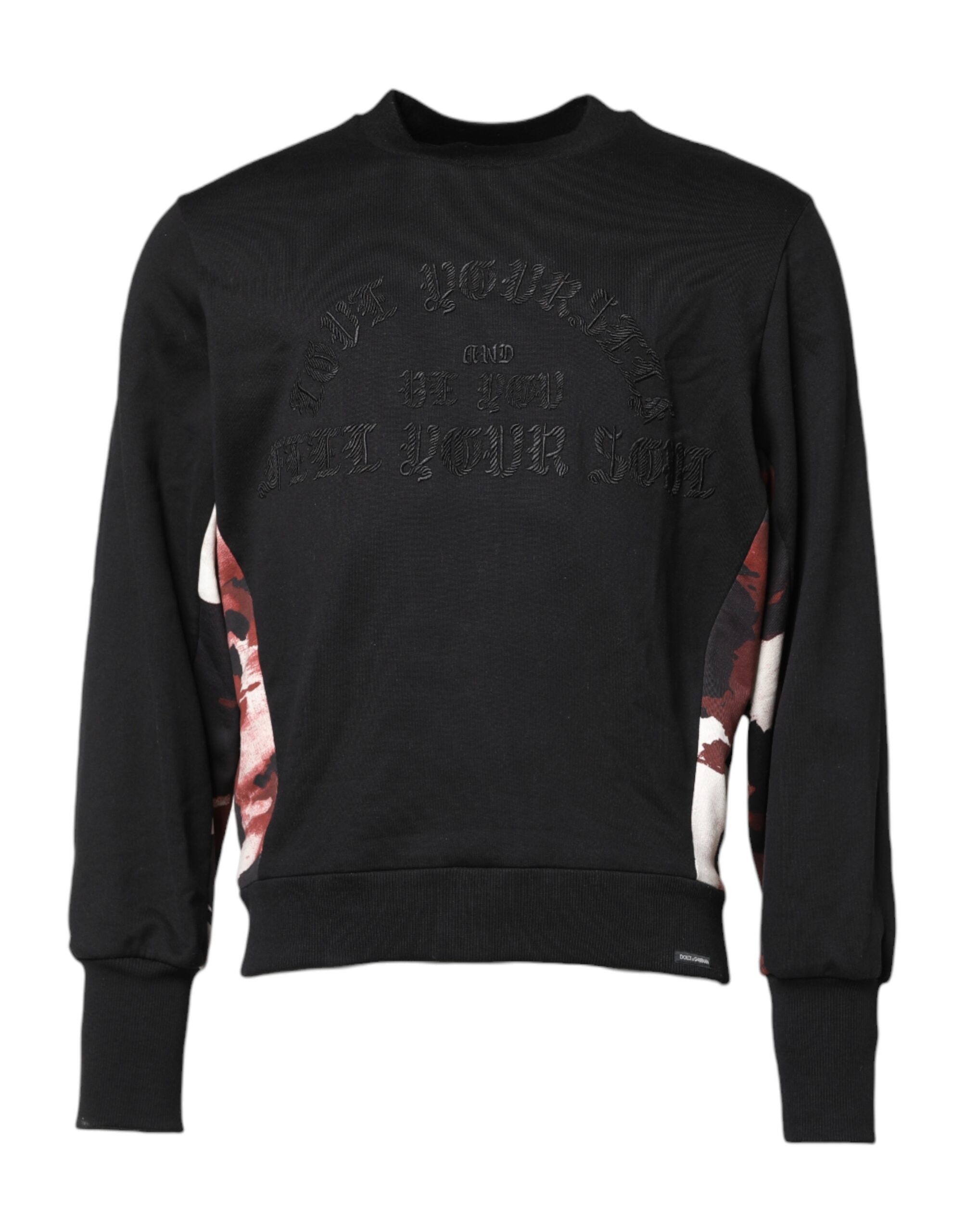Pull noir Dolce & Gabbana en maille à col rond avec broderies élégantes visible sur l'image.