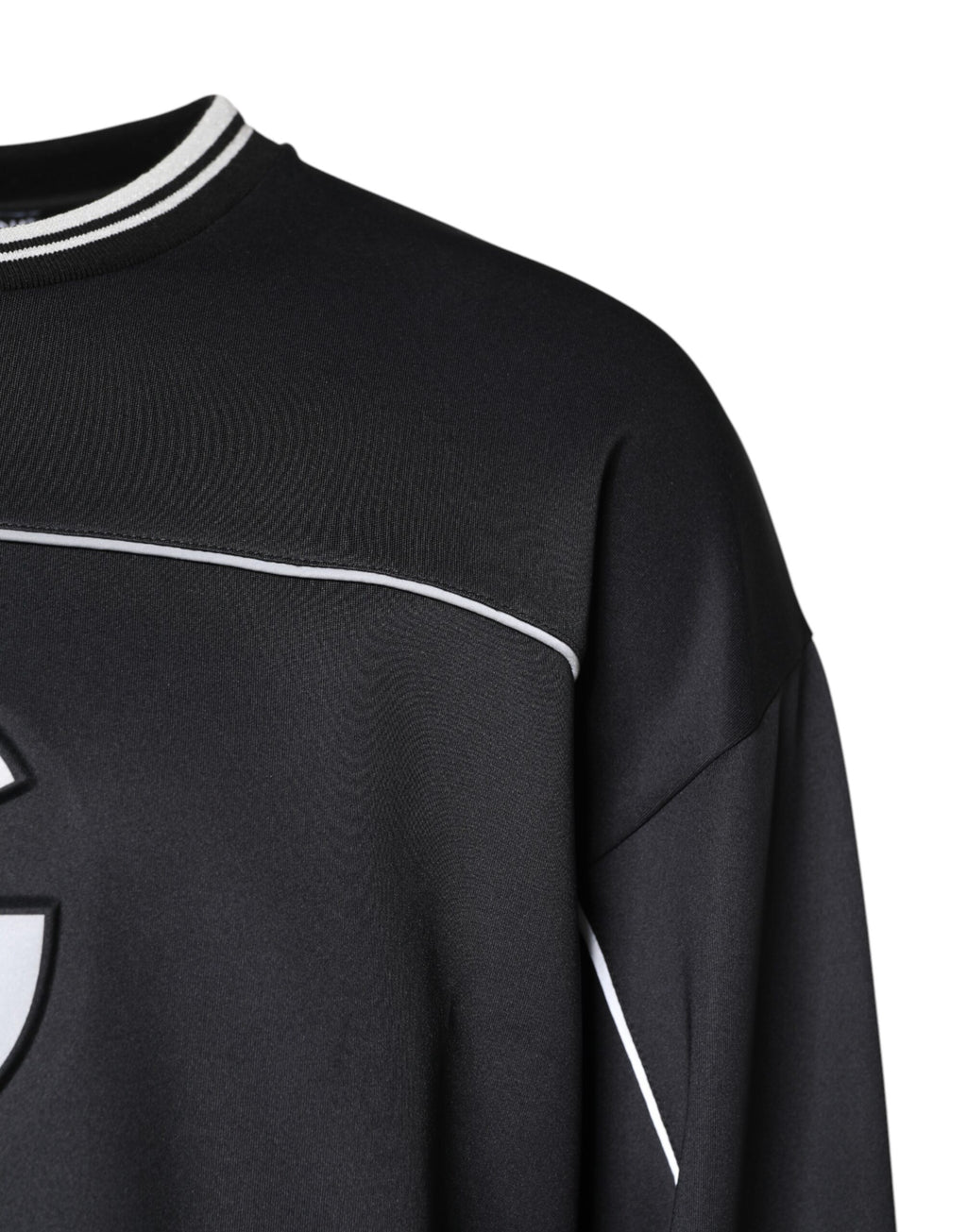 Pull à manches longues Dolce & Gabbana en polyester noir avec logo visible, col rond, pour homme.