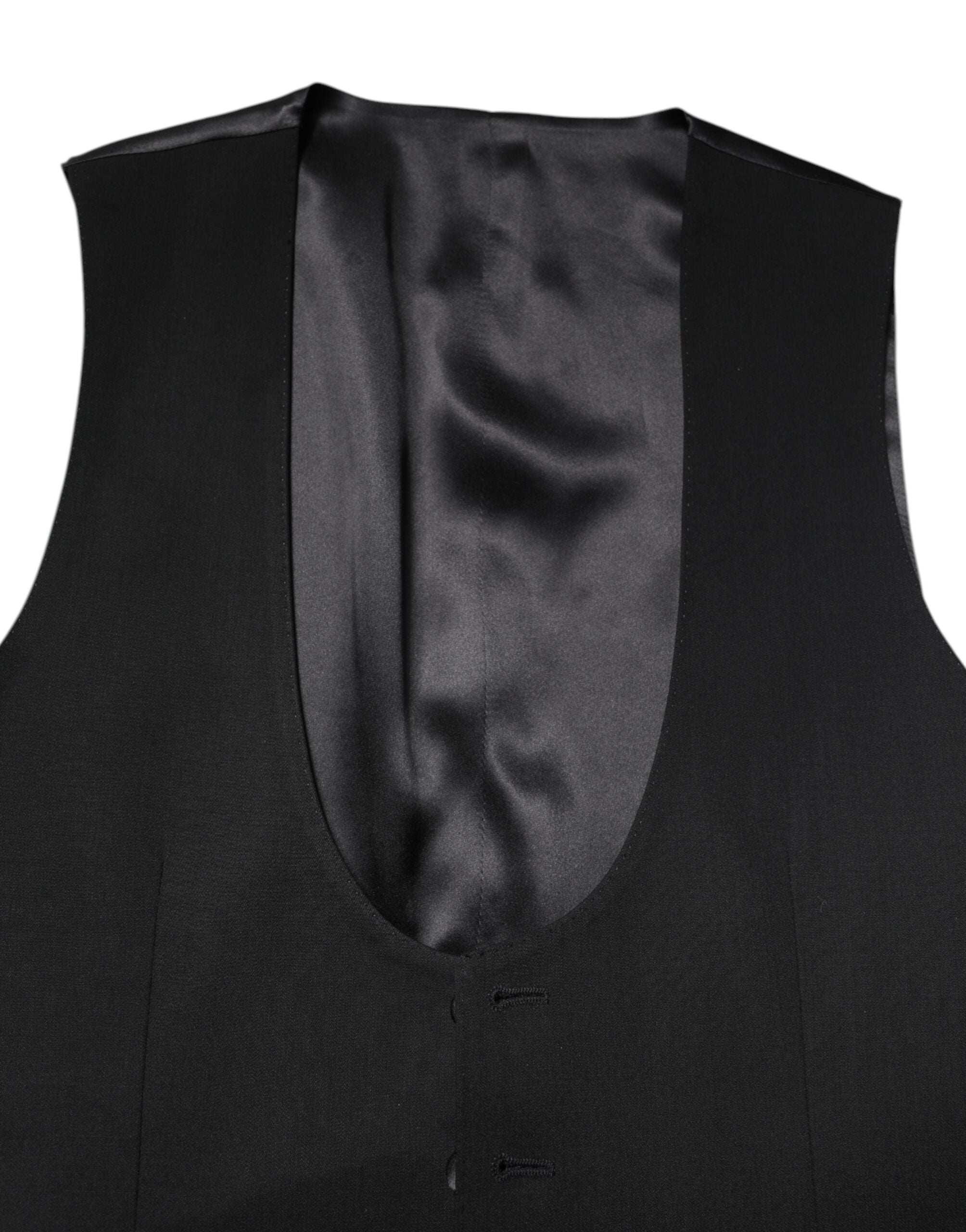 Robe sans manches en laine noire Dolce & Gabbana, veste formelle élégante pour femmes, détail élégant et sophistiqué.