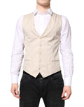 Gilet homme Dolce & Gabbana beige et gris, costume formel, veste cintrée, détail élégant pour tenue sophistiquée