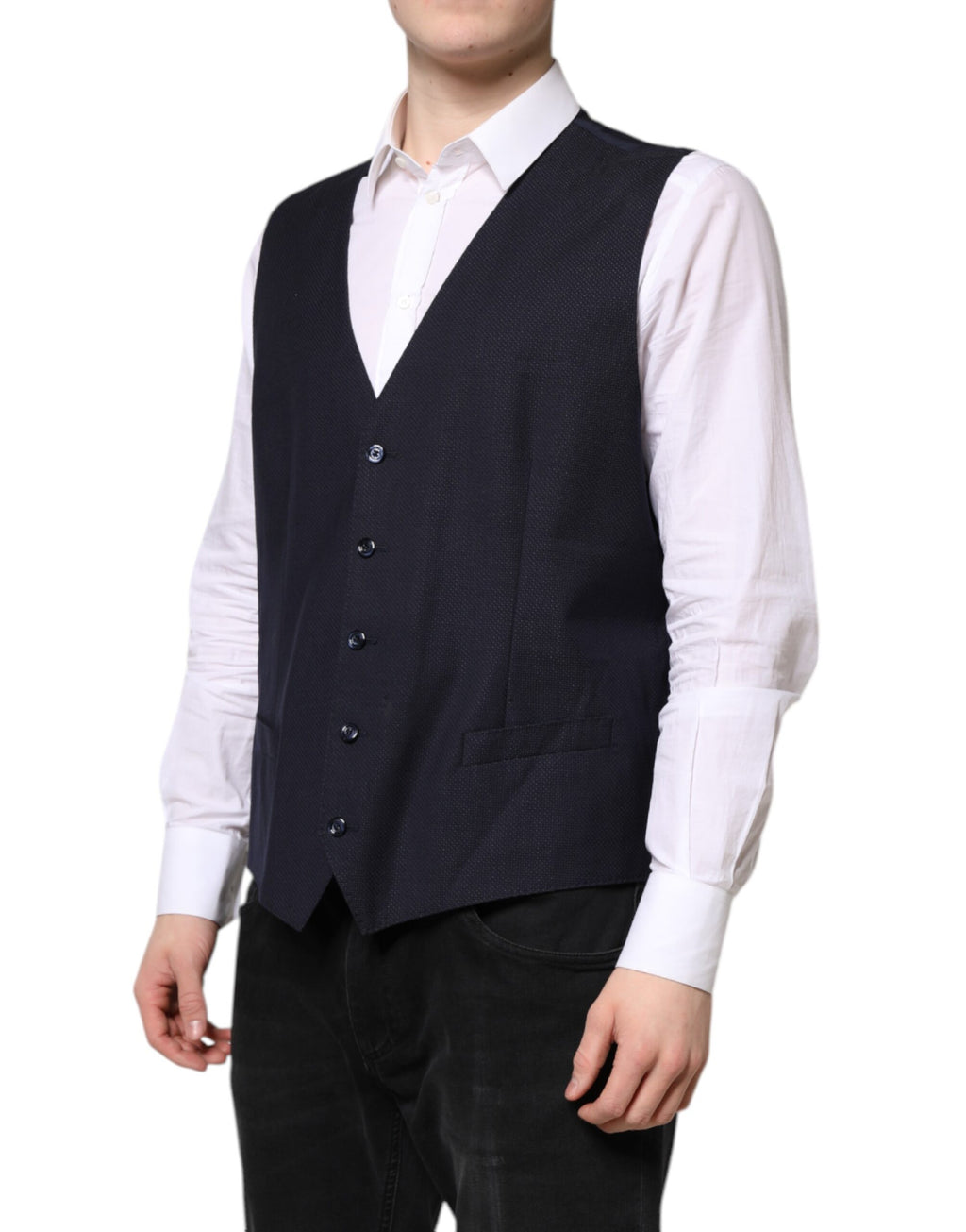 Robe-veste en laine noire de Dolce & Gabbana, costume formel avec coupe élégante et détails sophistiqués.