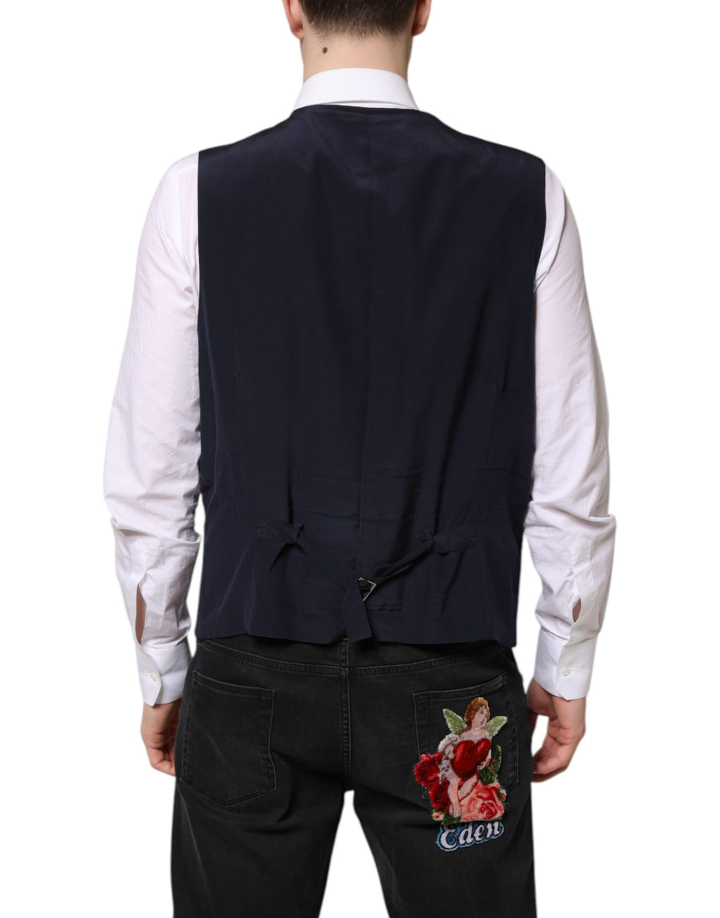 Gilet habillé en laine noire de Dolce & Gabbana, veste formelle élégante pour femmes, détails sophistiqués et coupe ajustée.