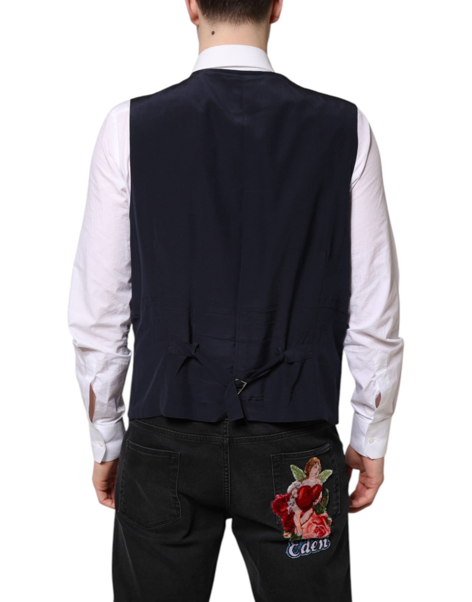 Gilet habillé en laine noire de Dolce & Gabbana, veste formelle élégante pour femmes, détails sophistiqués et coupe ajustée.