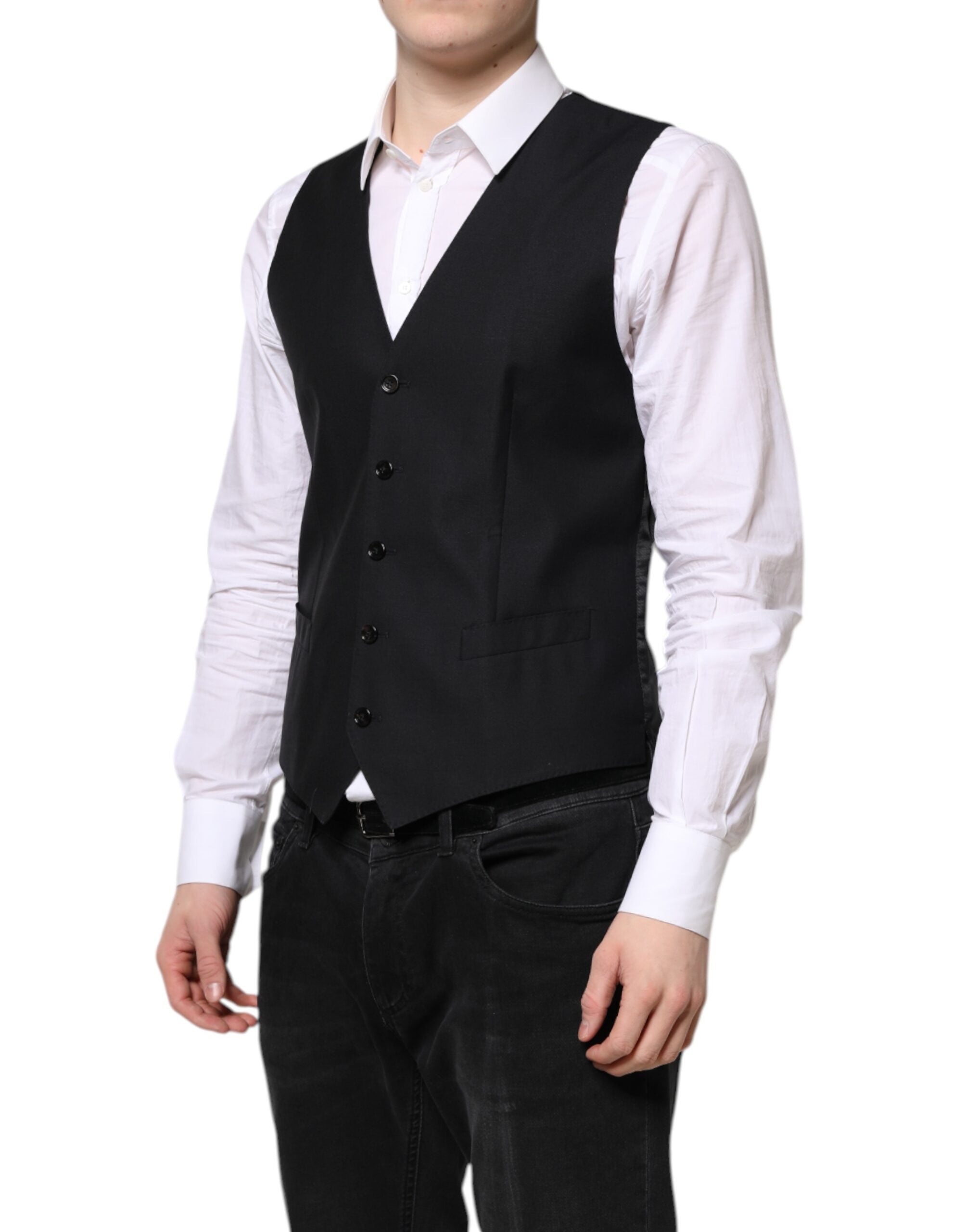 Gilet noir en laine de marque Dolce & Gabbana, robe chic et formelle, veste ajustée élégante pour femmes.