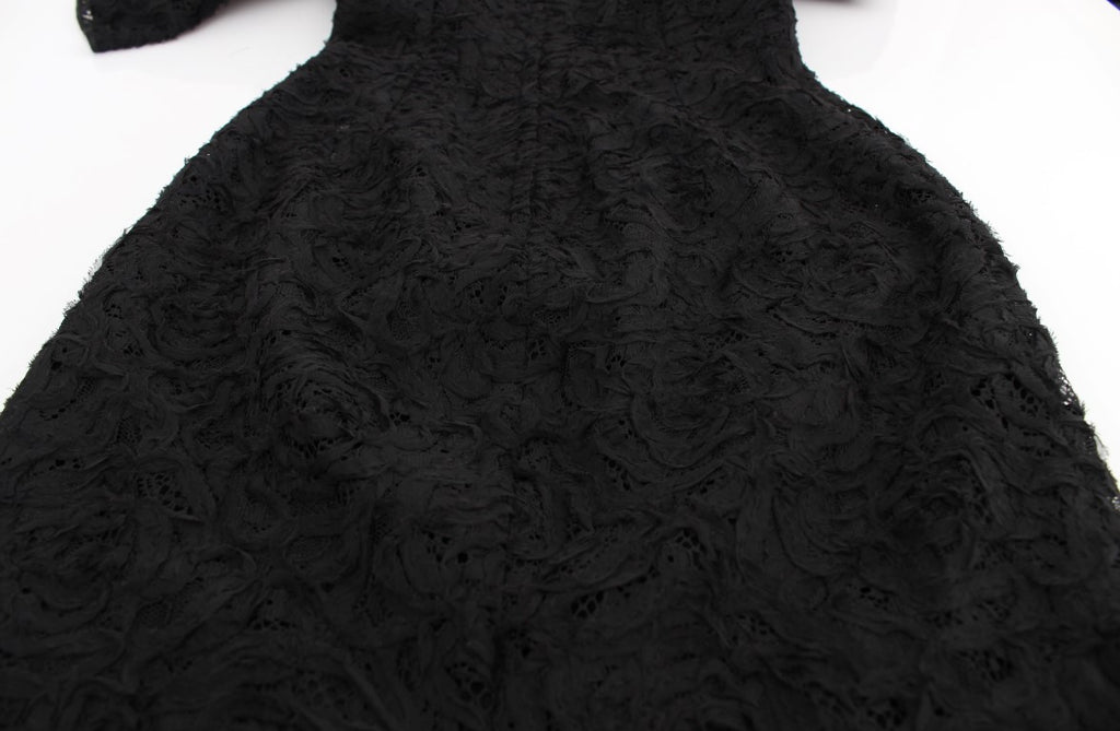 Robe longue noire Dolce & Gabbana en dentelle florale, robe moulante et élégante pour occasions spéciales.