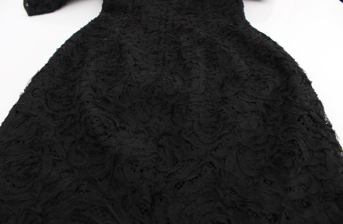 Robe longue noire Dolce & Gabbana en dentelle florale, robe moulante et élégante pour occasions spéciales.