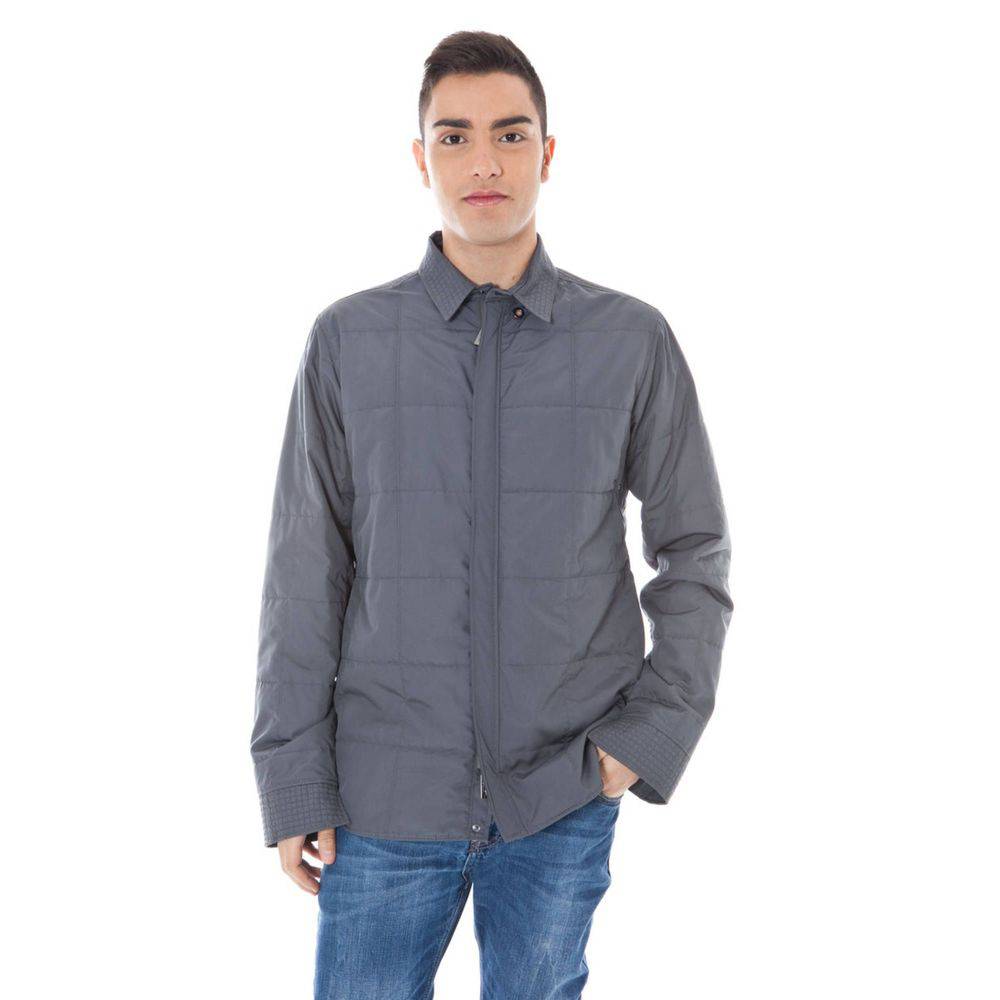 Veste pour homme en polyester gris de Calvin Klein, coupe classique avec fermeture éclair et col montant.