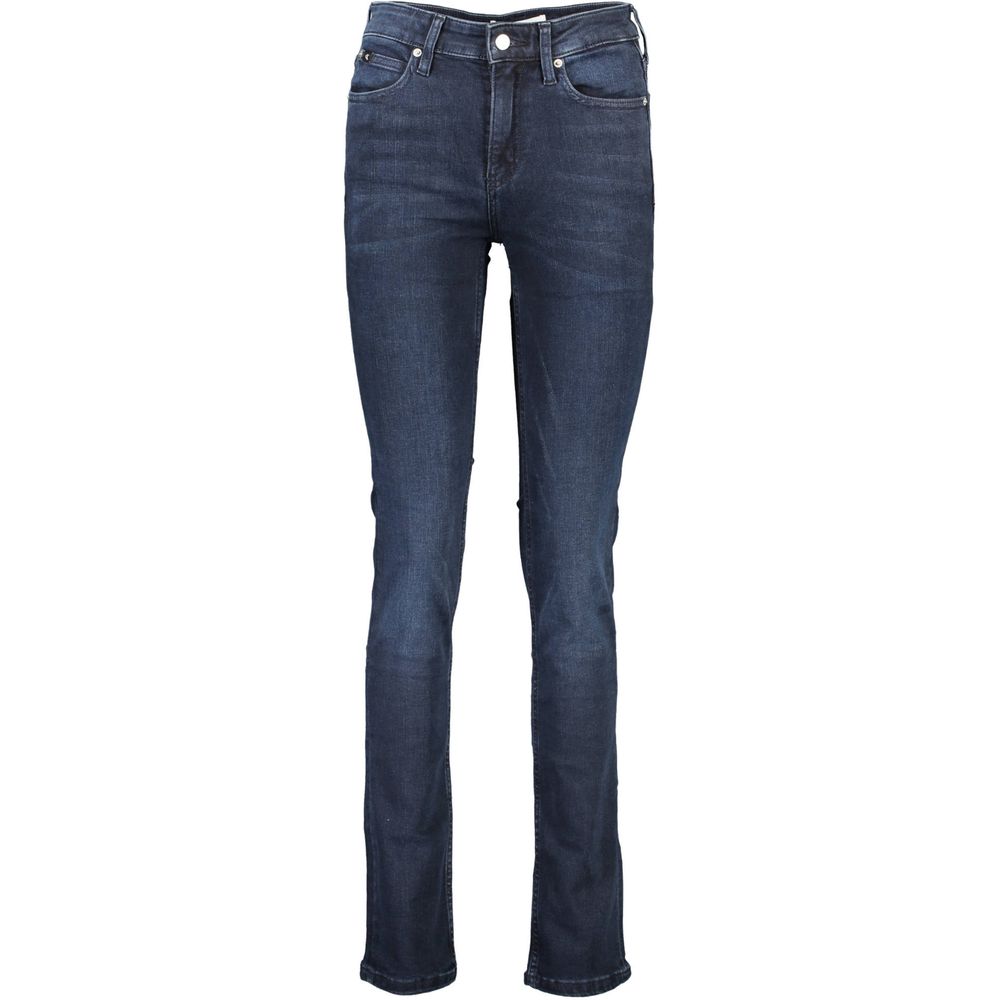 Jeans pour femmes Calvin Klein Blu en coton, coupe classique avec détails modernes, denim bleu foncé.
