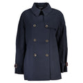 Manteau trench en coton bleu pour femme de la marque Tommy Hilfiger, avec ceinture et col classique.