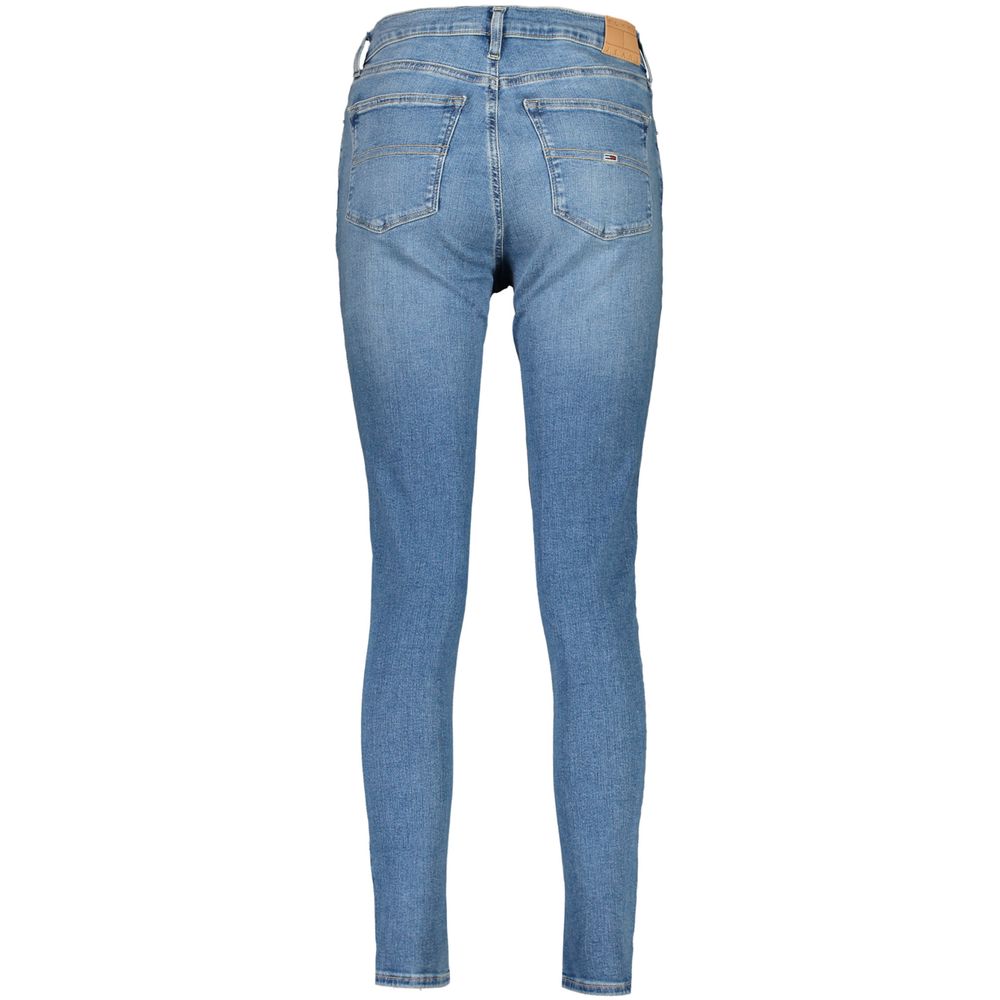 Jeans skinny en coton bleu pour femmes de Tommy Hilfiger, coupe ajustée et moderne, visible en détail dans l'image.