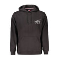 Pull homme Tommy Hilfiger en coton noir, col rond, détails classiques, porté sur mannequin.