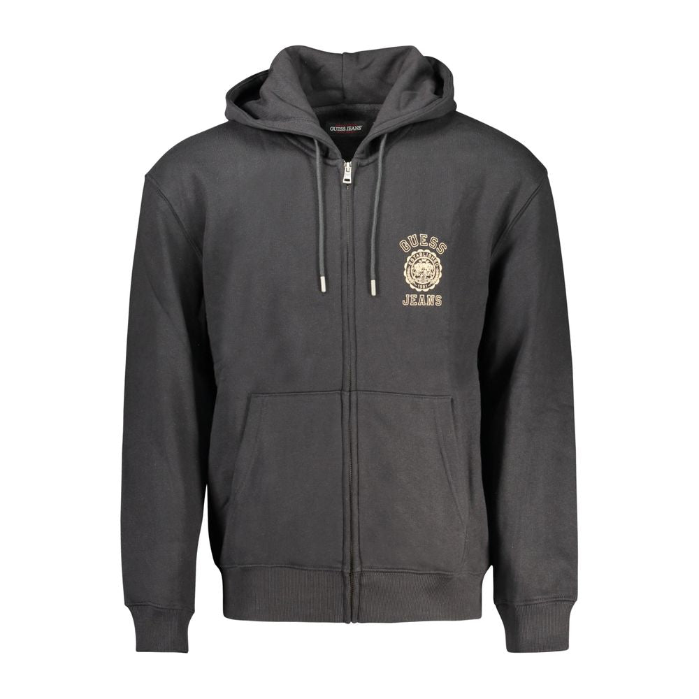 Sweatshirt homme Guess Jeans noir en coton avec logo Guess, style décontracté et confortable, vue de face.