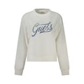 Pull en coton blanc Guess Jeans pour femmes, sweater élégant avec col rond et manches longues, porté sur mannequin.