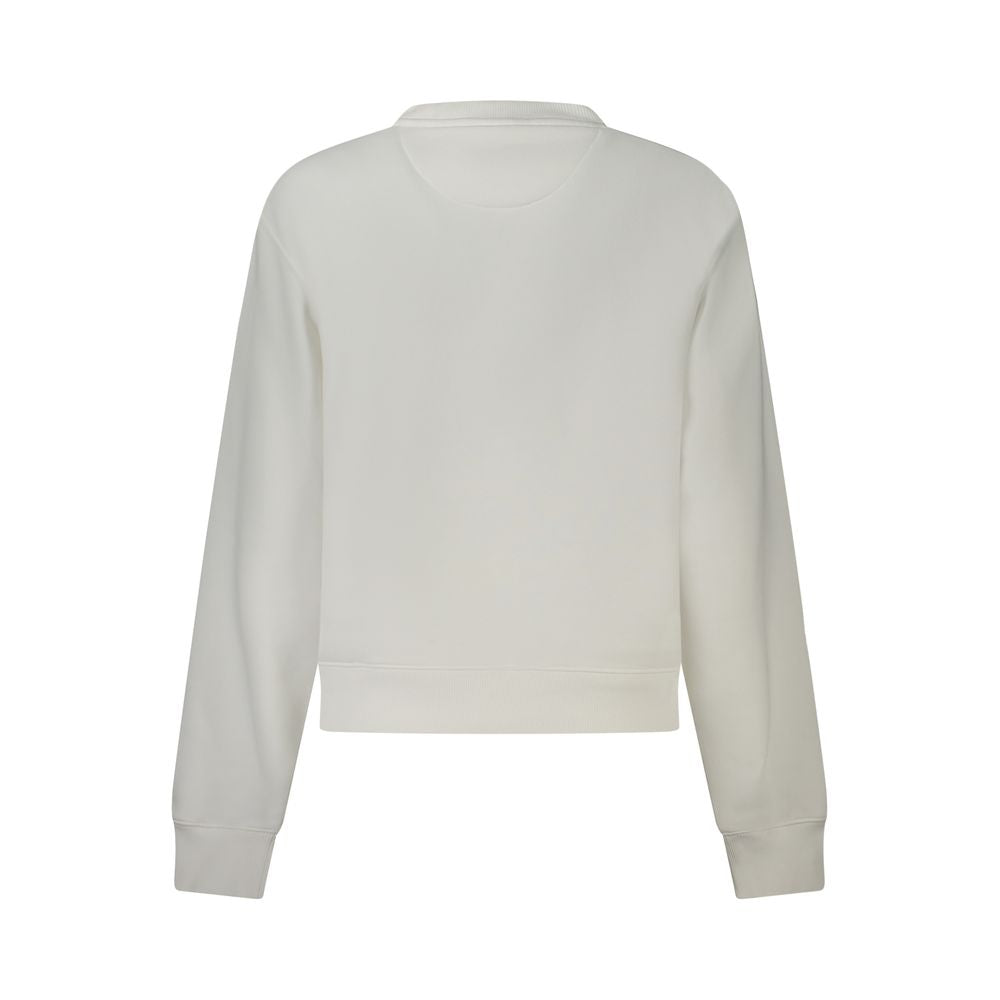 Pull à manches longues Guess Jeans en coton blanc pour femmes, doux et confortable, avec logo discret sur la poitrine.