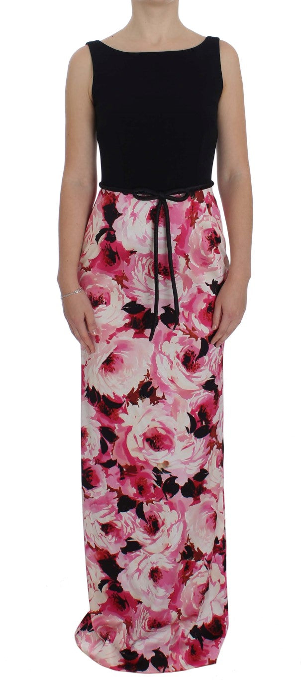 Robe longue Dolce & Gabbana à fleurs roses, coupe cachet, style robe-tunique, tissu léger et fluide, élégance féminine.