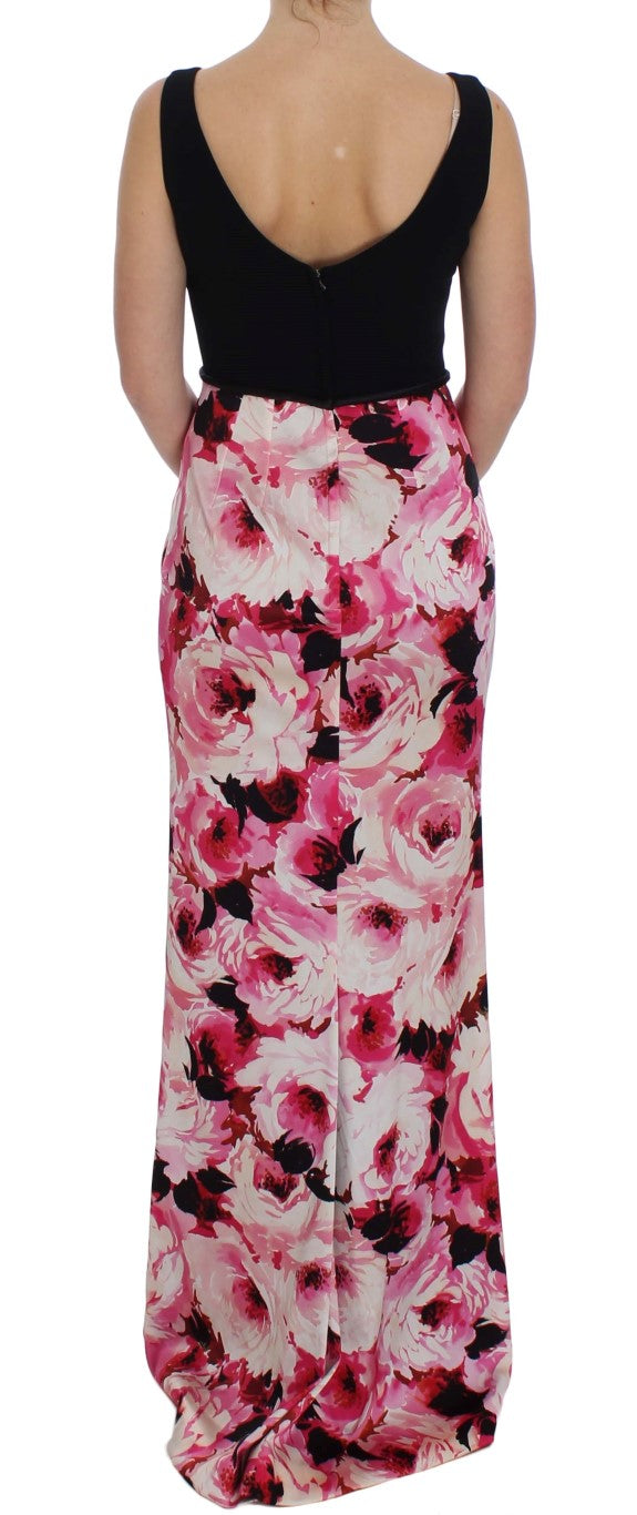 Robe longue Dolce & Gabbana à fleurs roses et motif floral, coupe ajustée, style élégant et sophistiqué.