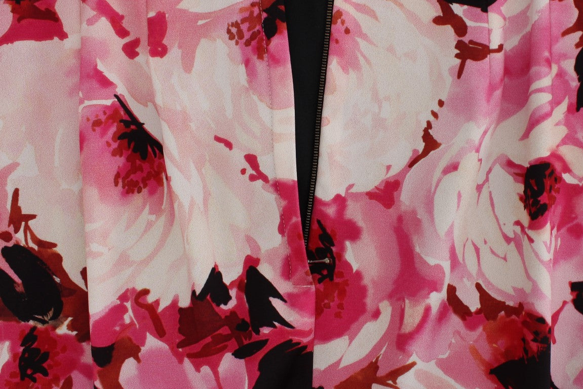 Robe longue Dolce & Gabbana à fleurs roses, robe longue à coupe fourreau avec imprimé floral, élégante et féminine.