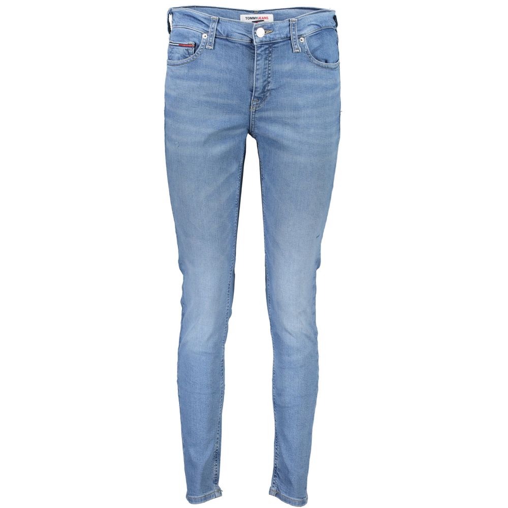 Jeans skinny en coton pour femmes Tommy Hilfiger, couleur azur, ajustés, avec ceinture et détails classiques.