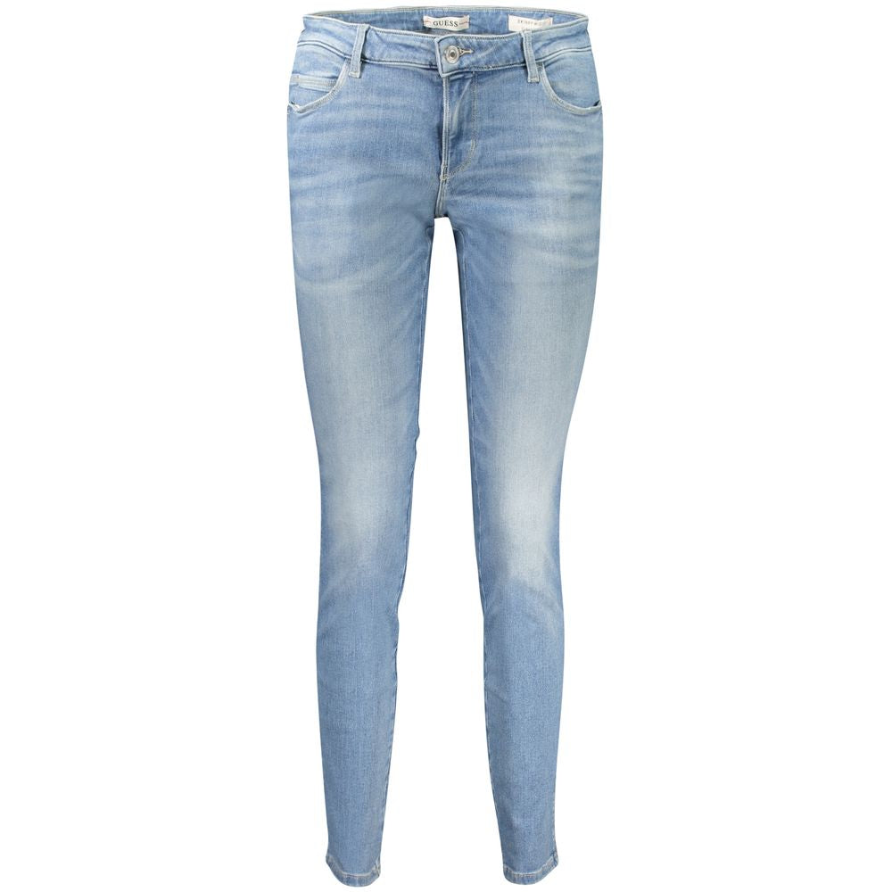 Jeans skinny en coton bleu pour femmes de la marque Guess Jeans, mise en valeur avec détails de couture.