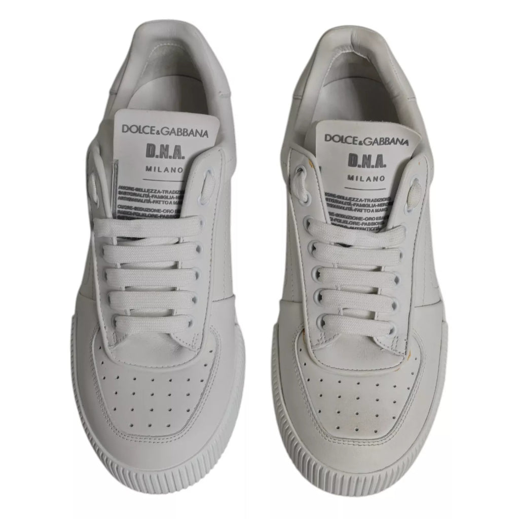 Chaussures sneakers basses blanches en cuir Dolce & Gabbana Miami Low Top pour femmes, vue de face.
