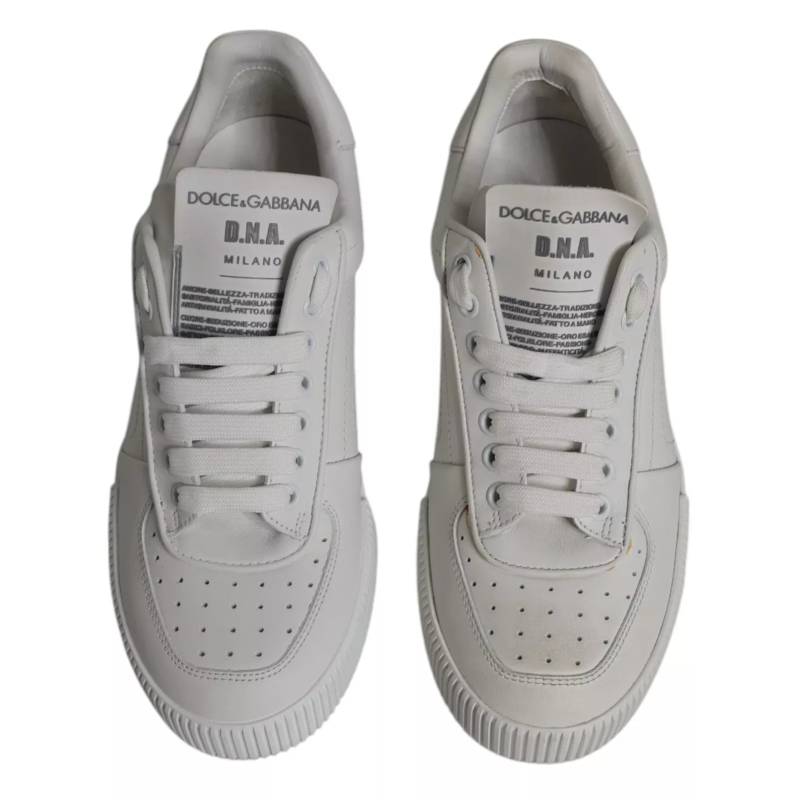 Chaussures sneakers basses blanches en cuir Dolce & Gabbana Miami Low Top pour femmes, vue de face.